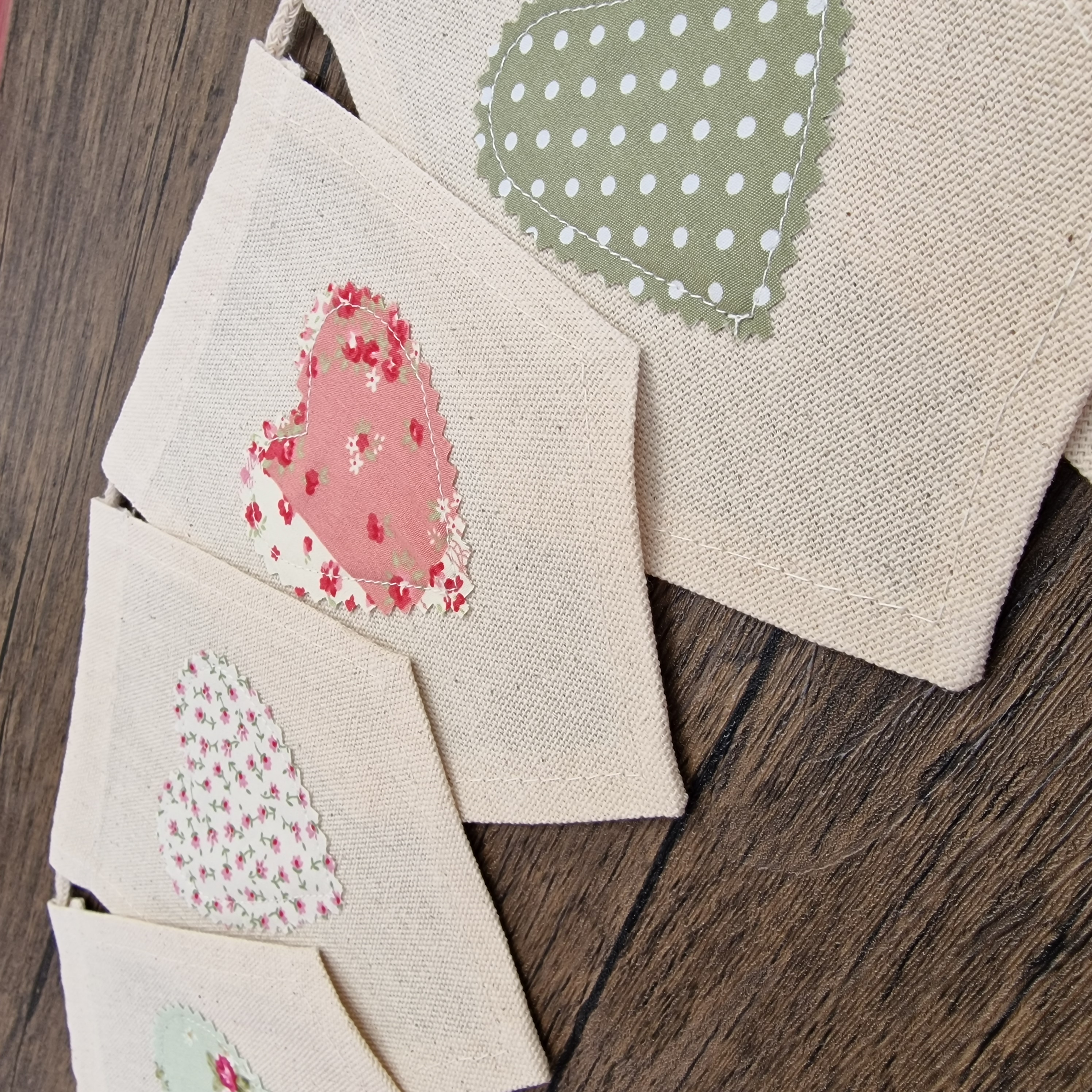 Pink & Green Ditsy Hearts Pennant Bunting Banner