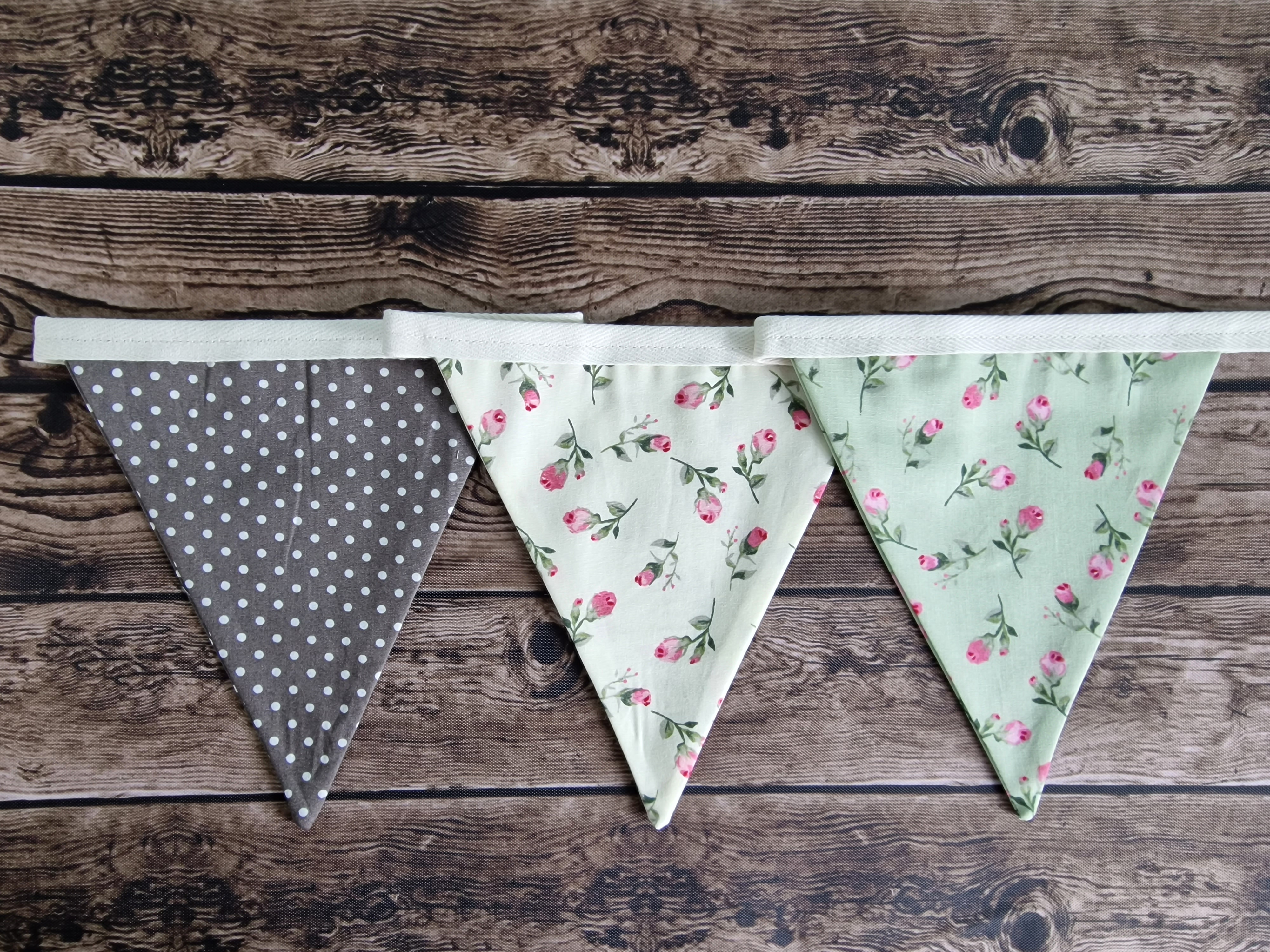 Floral Spotted Fabric Bunting - grey mint & cream 