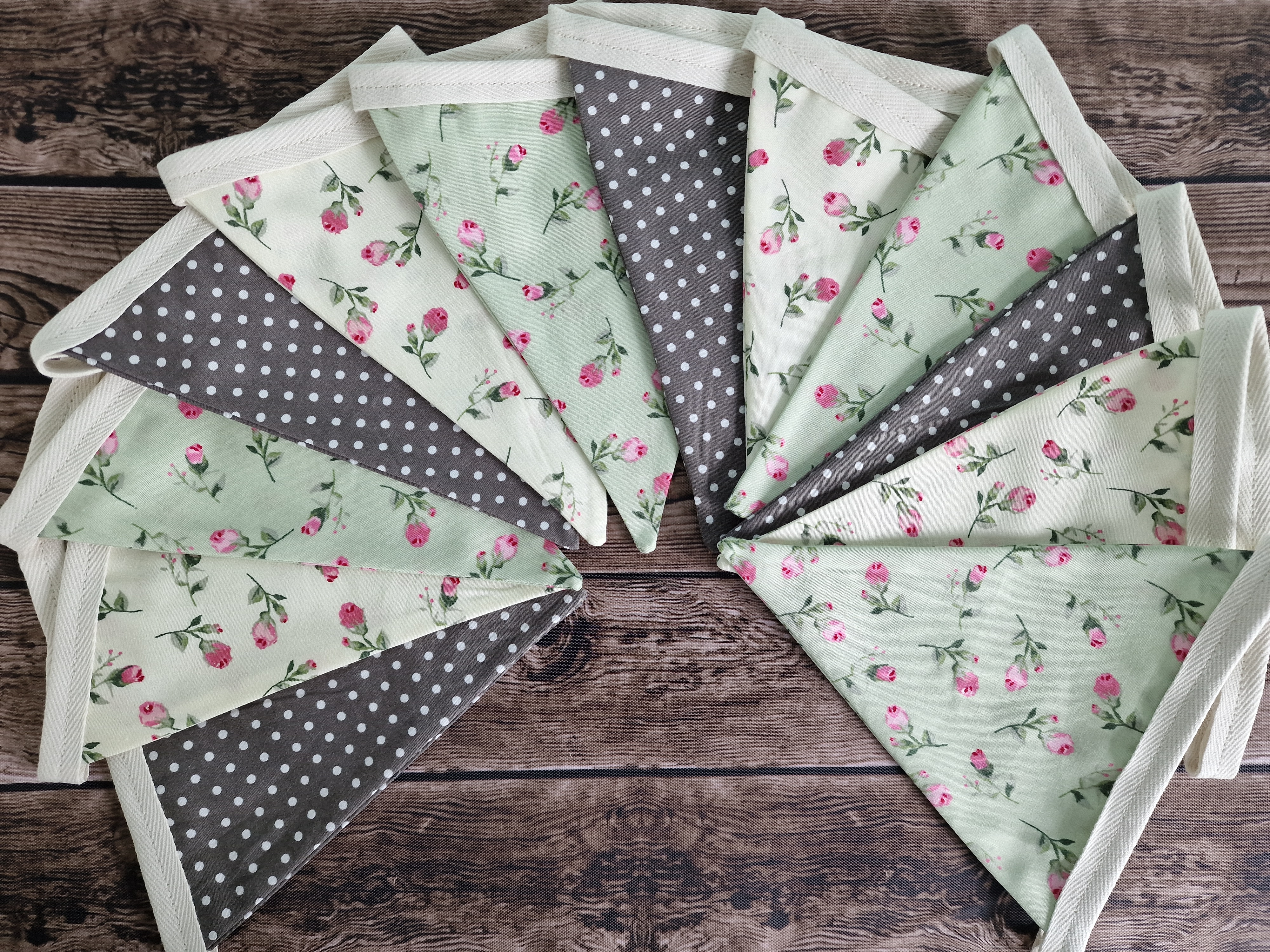 Floral Spotted Fabric Bunting - grey mint & cream 
