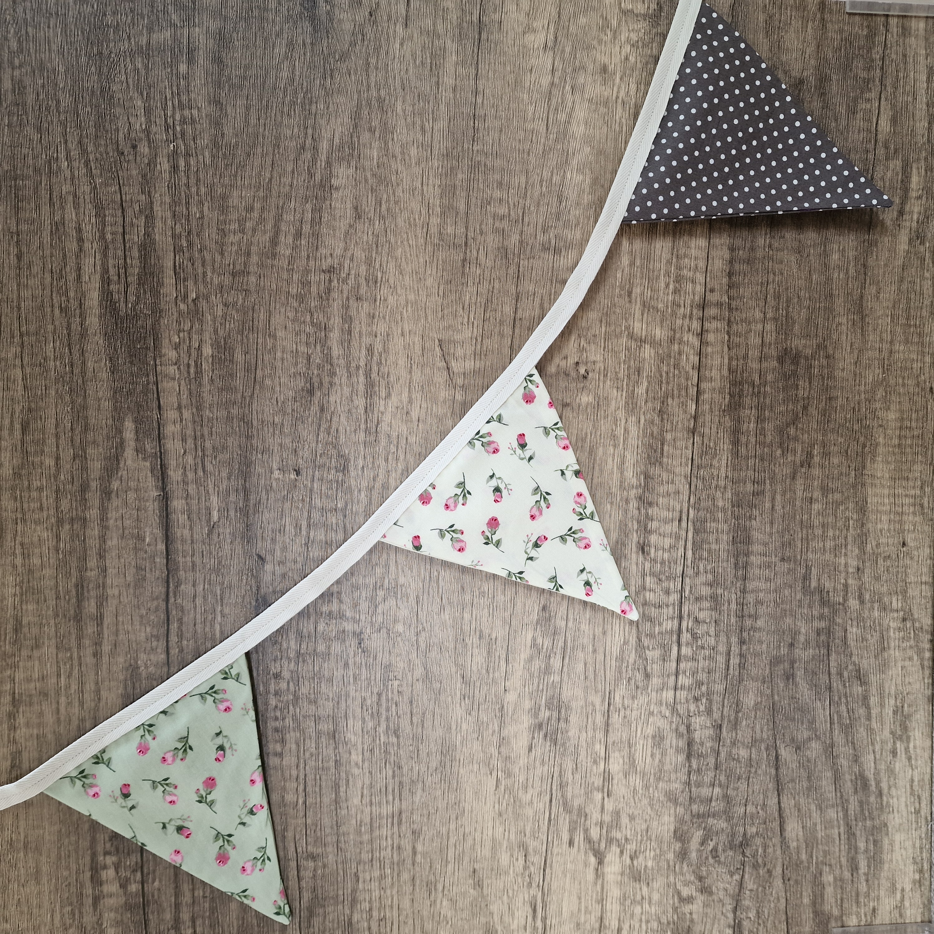Floral Spotted Fabric Bunting - grey mint & cream 