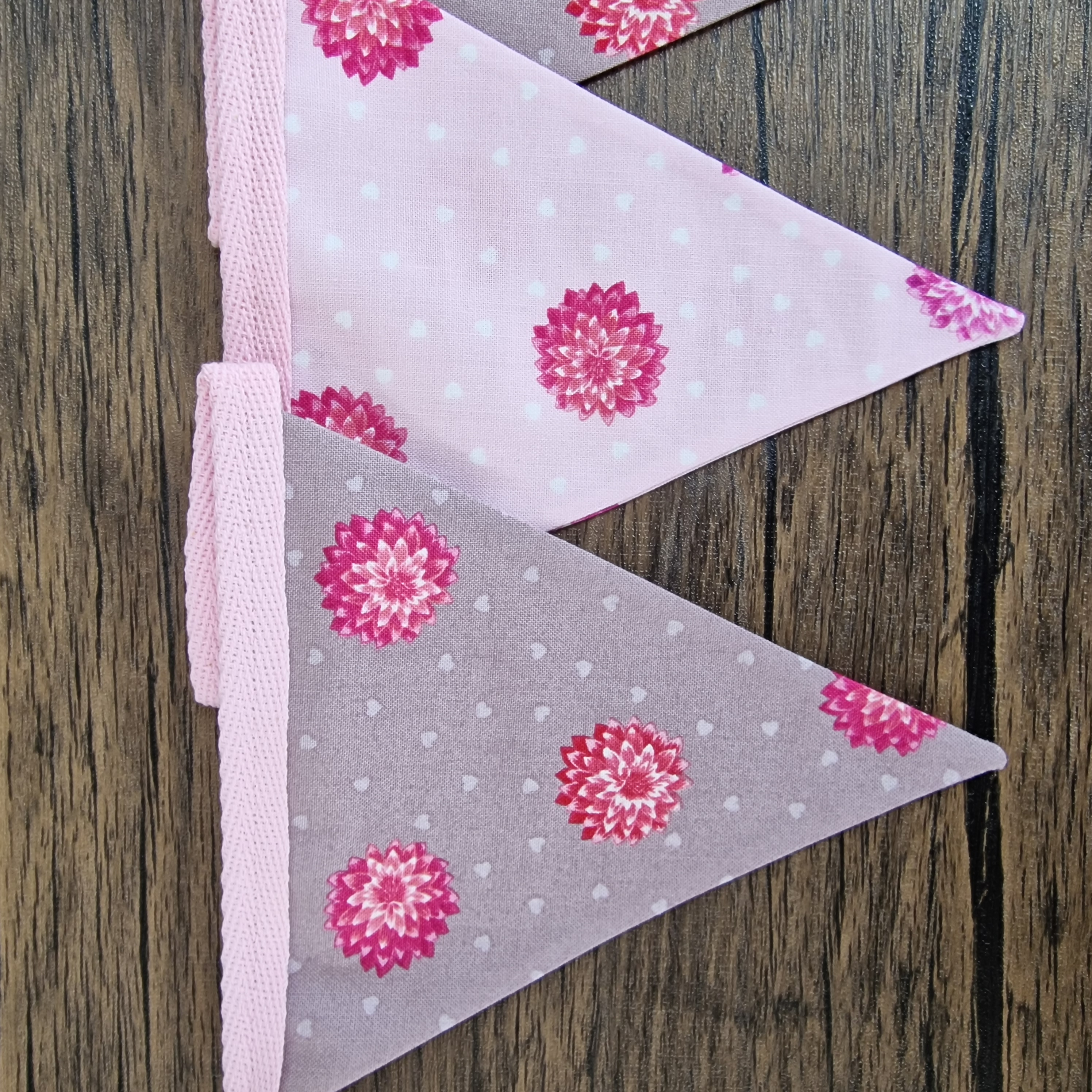 Brown & Pink Floral Fabric Bunting - Dahlia print