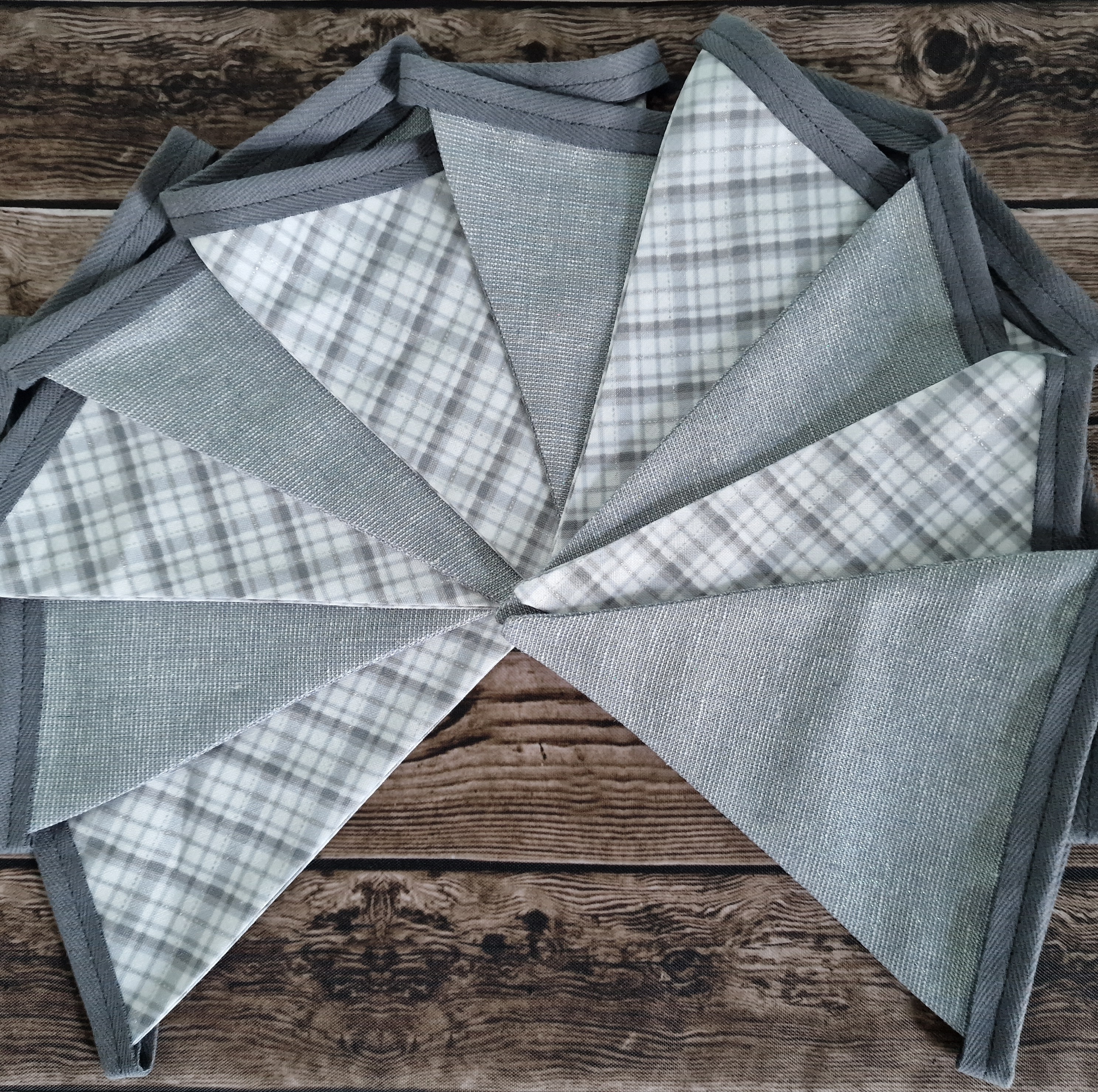 Silver Grey Checked Metallic Double sided fabric bunting 