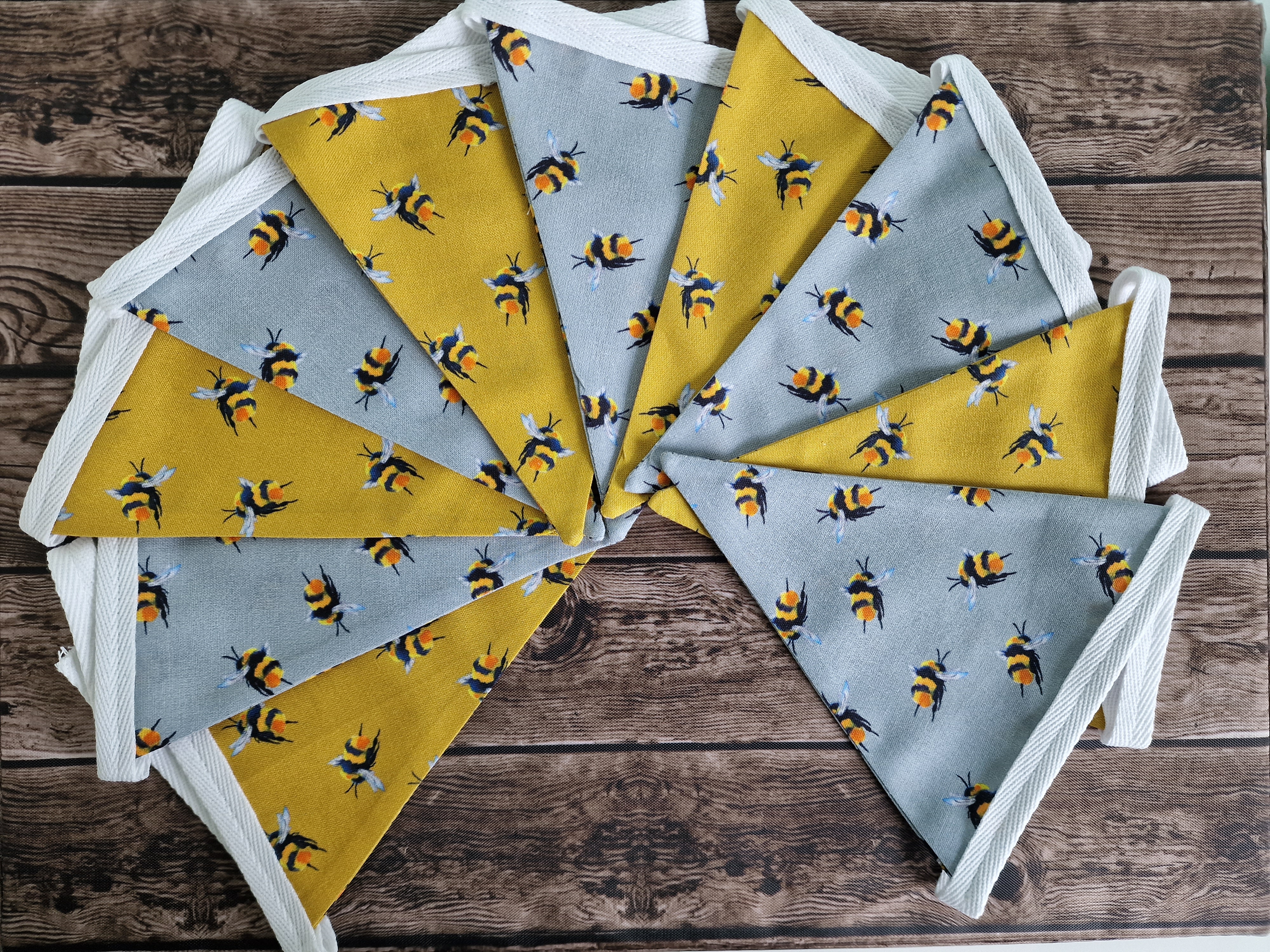 Bee Fabric Double Sided Fabric Bunting | grey & mustard bunting 