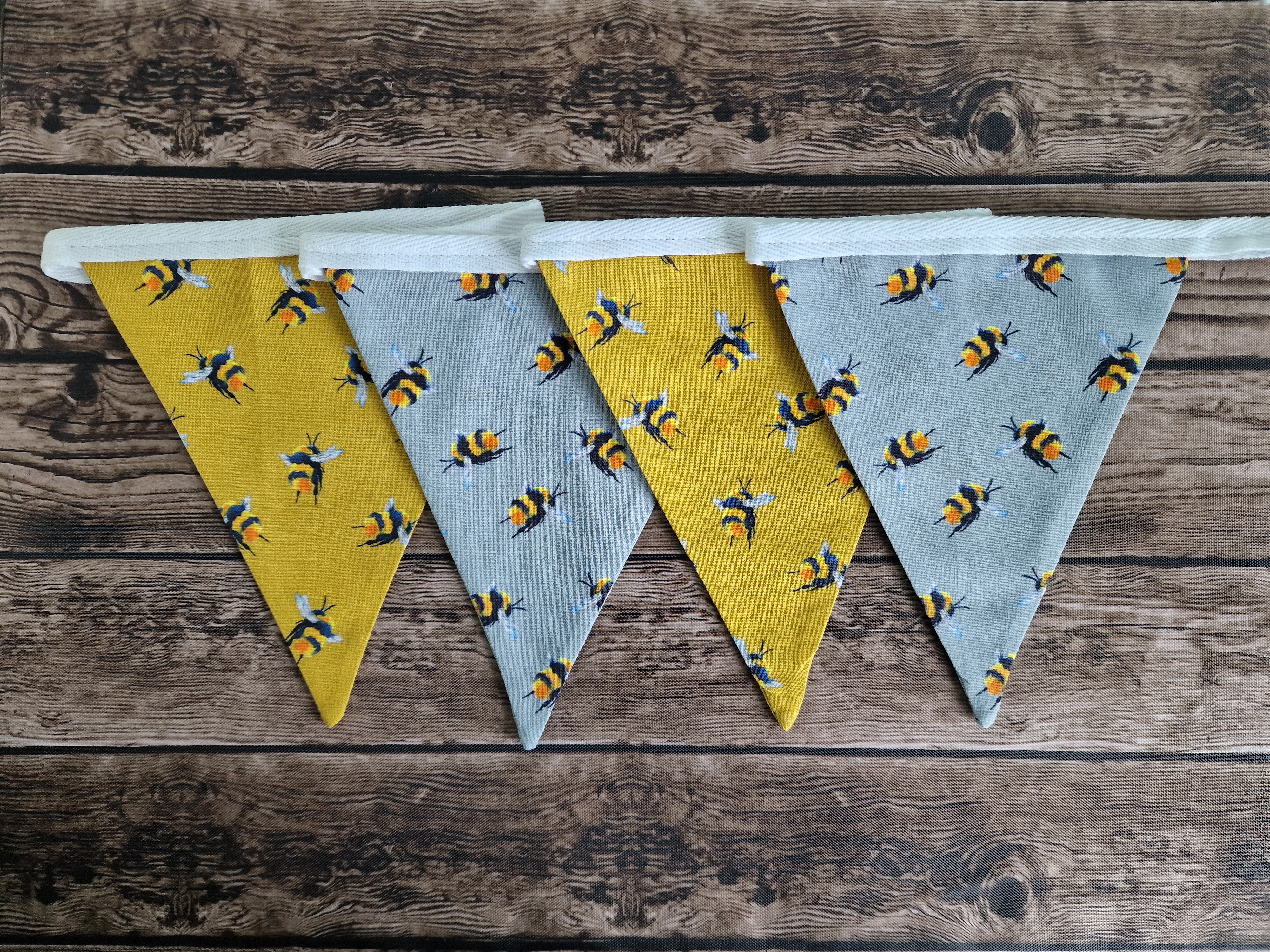 Bee Fabric Double Sided Fabric Bunting | grey & mustard bunting 