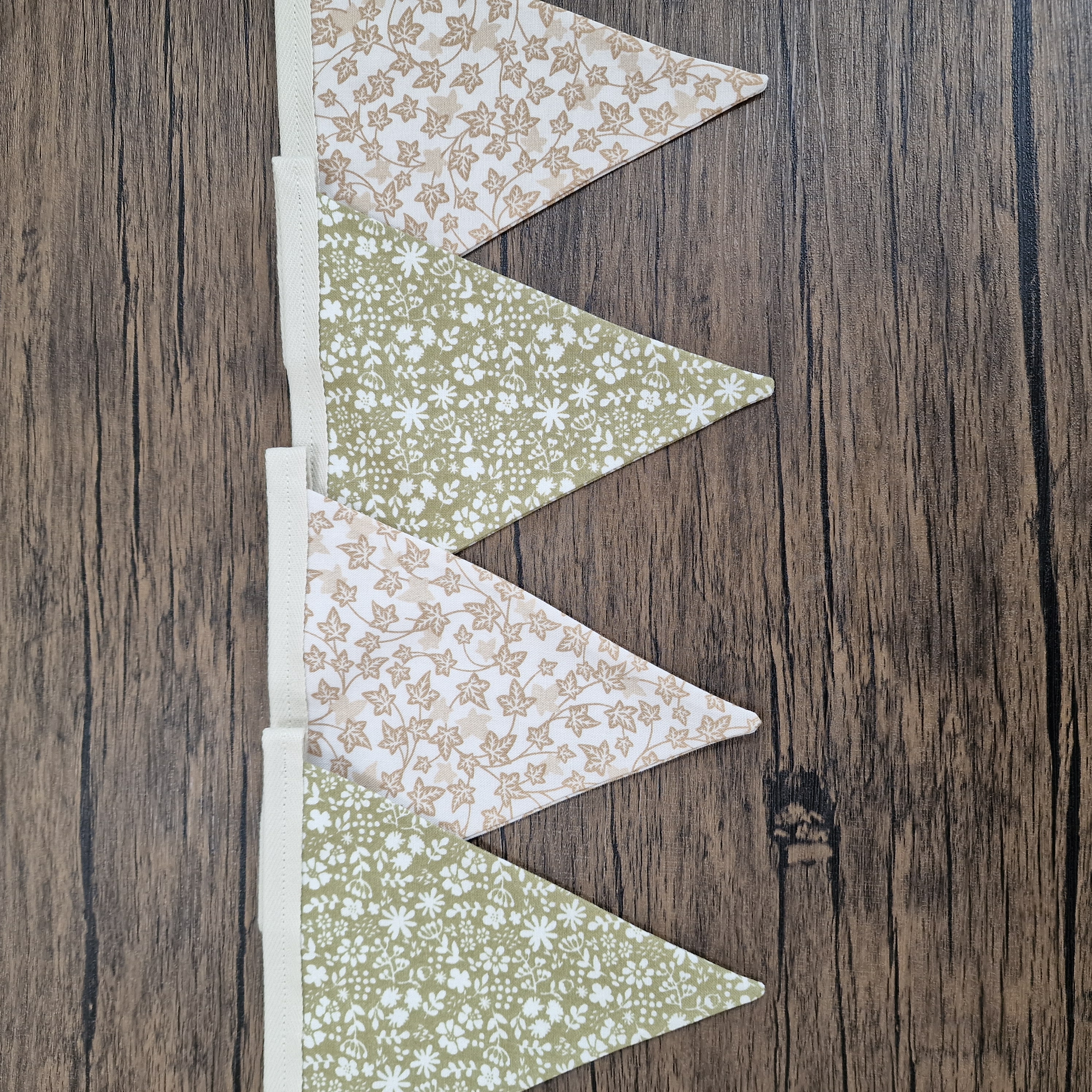 Vintage Style Pale Green & Cream floral Double Sided Fabric Bunting 