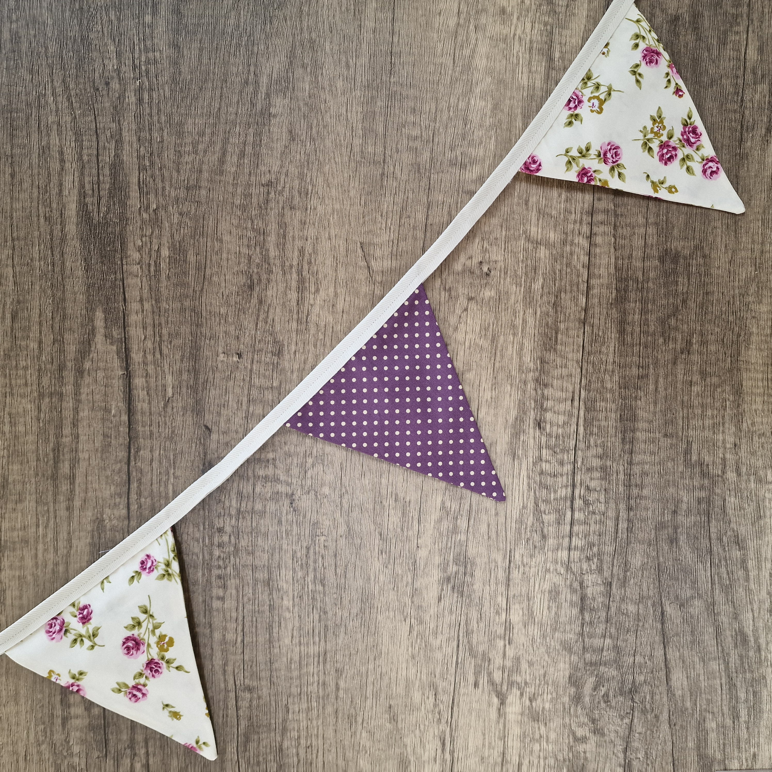 Vintage Style Purple Floral & Spotted Fabric Bunting 