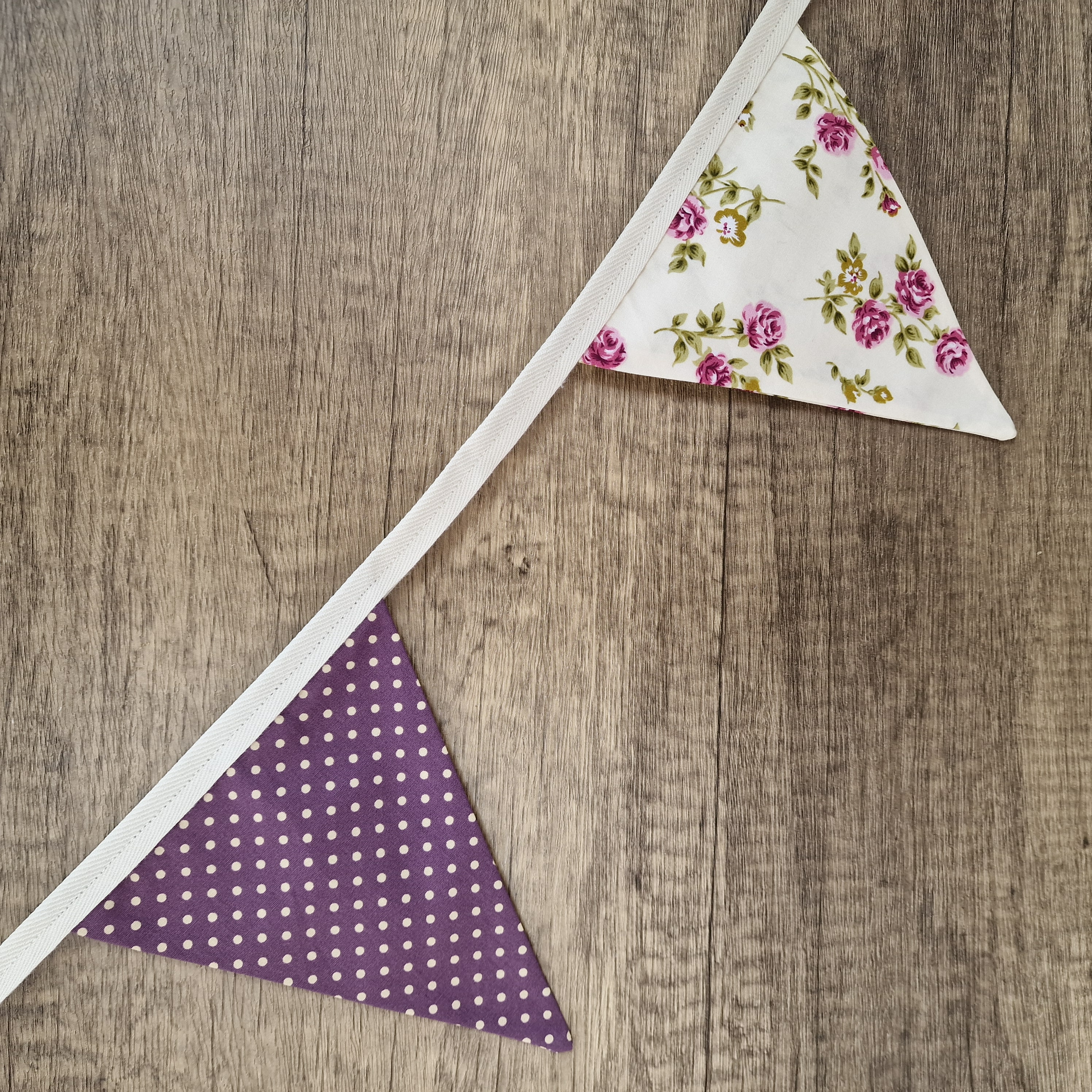 Vintage Style Purple Floral & Spotted Fabric Bunting 