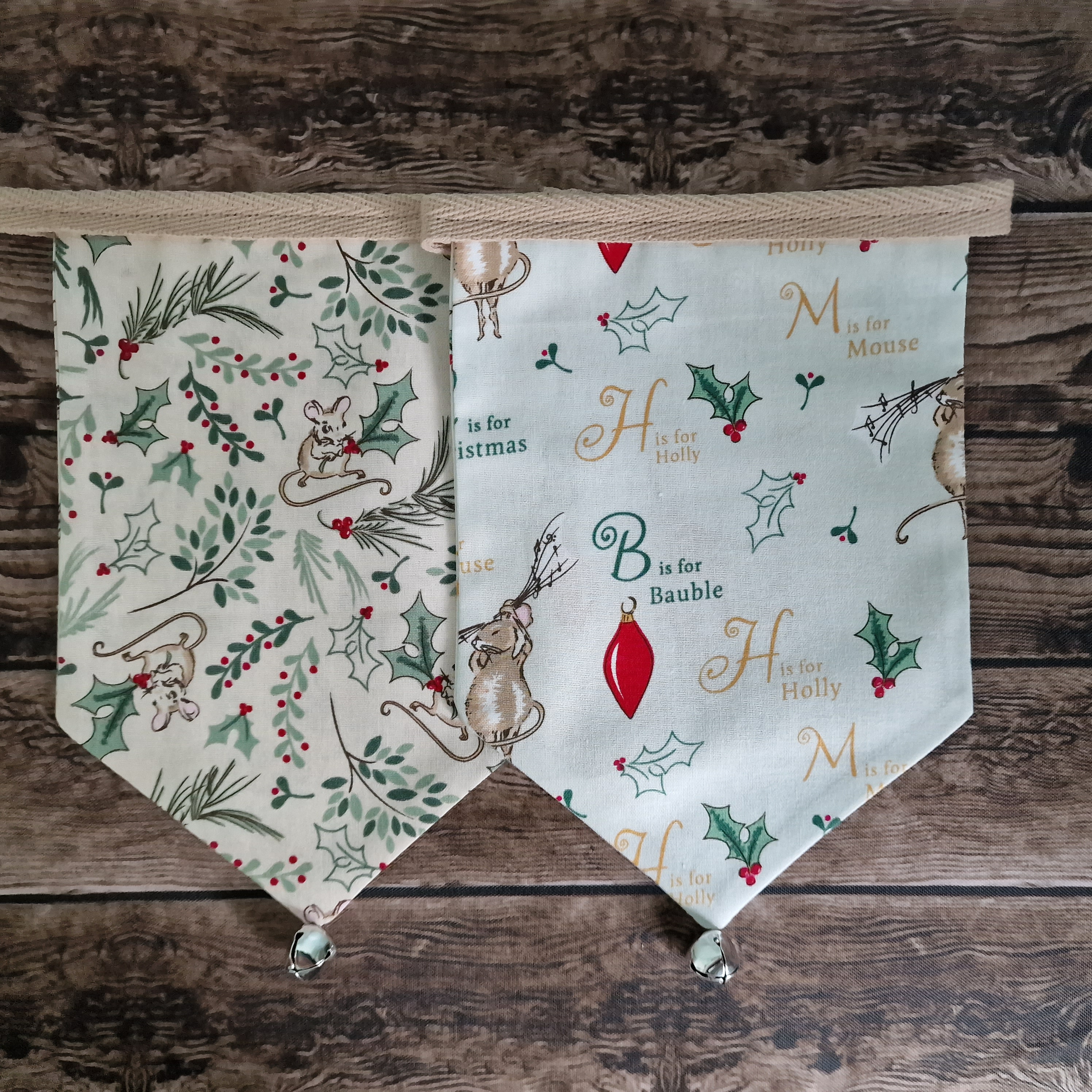Christmas Fireplace Bunting - Christmas mice Fabric design 
