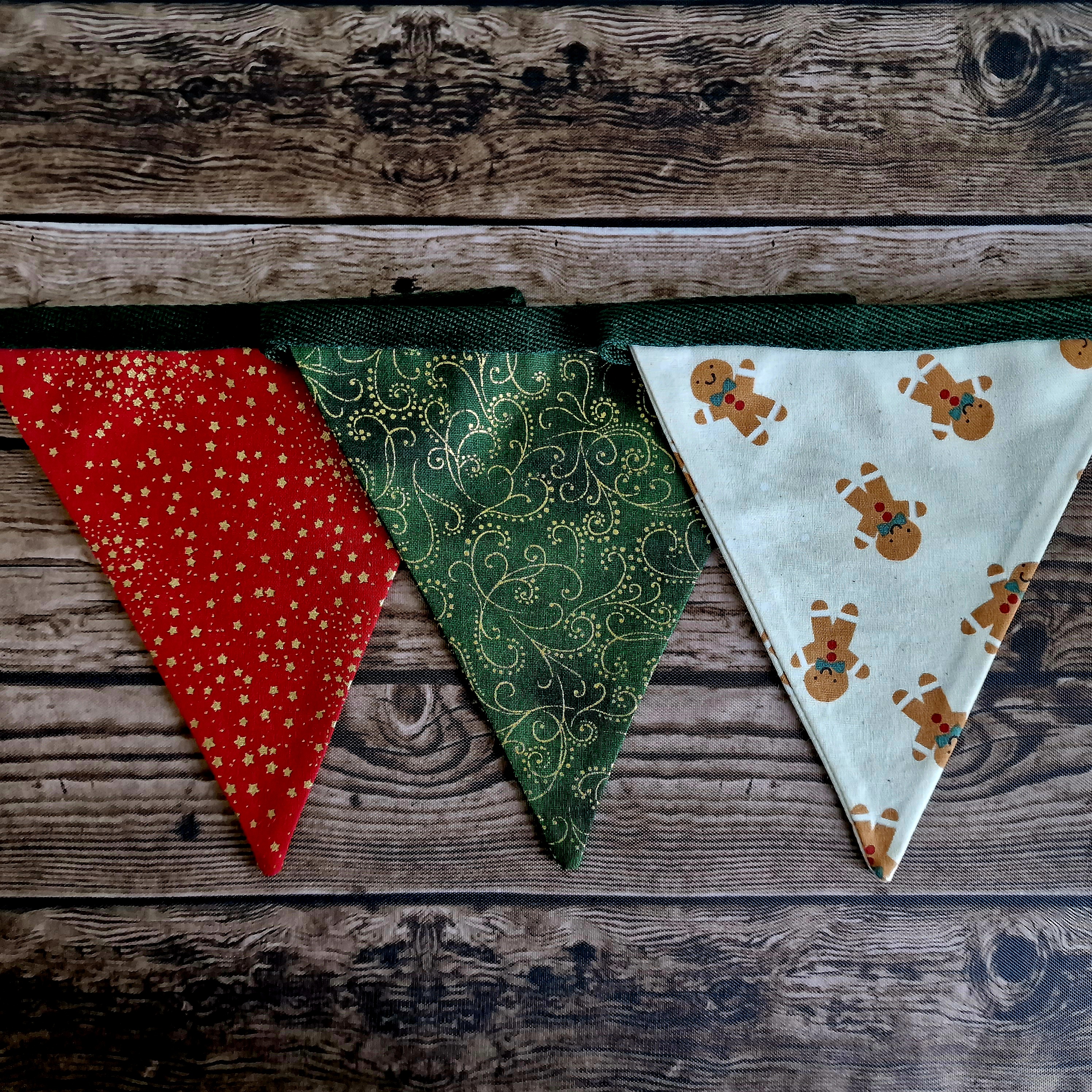 Christmas Fireplace Bunting - red & green Gingerbread man Design 
