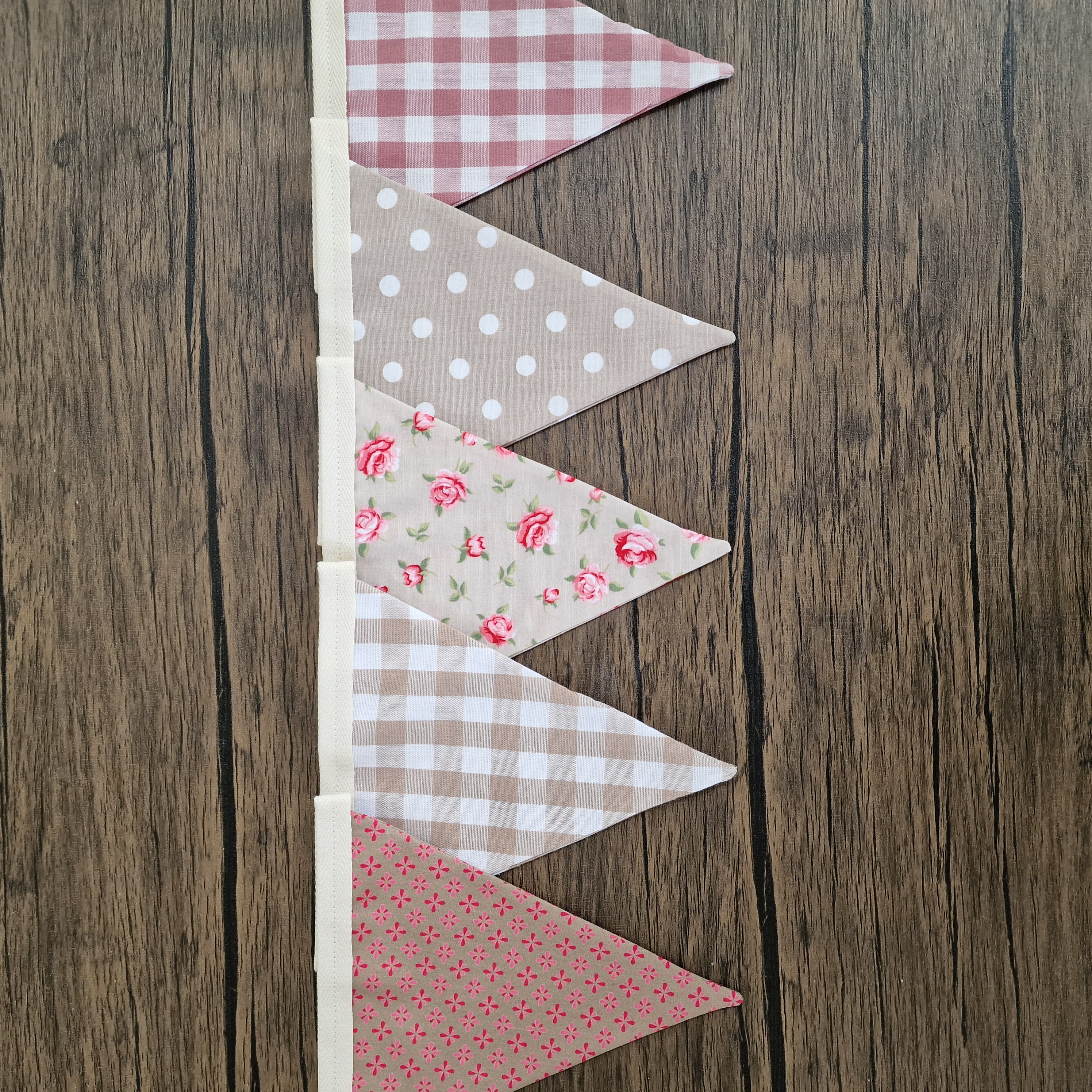 Beige Mocha & Pink Floral Shabby Chic Bunting