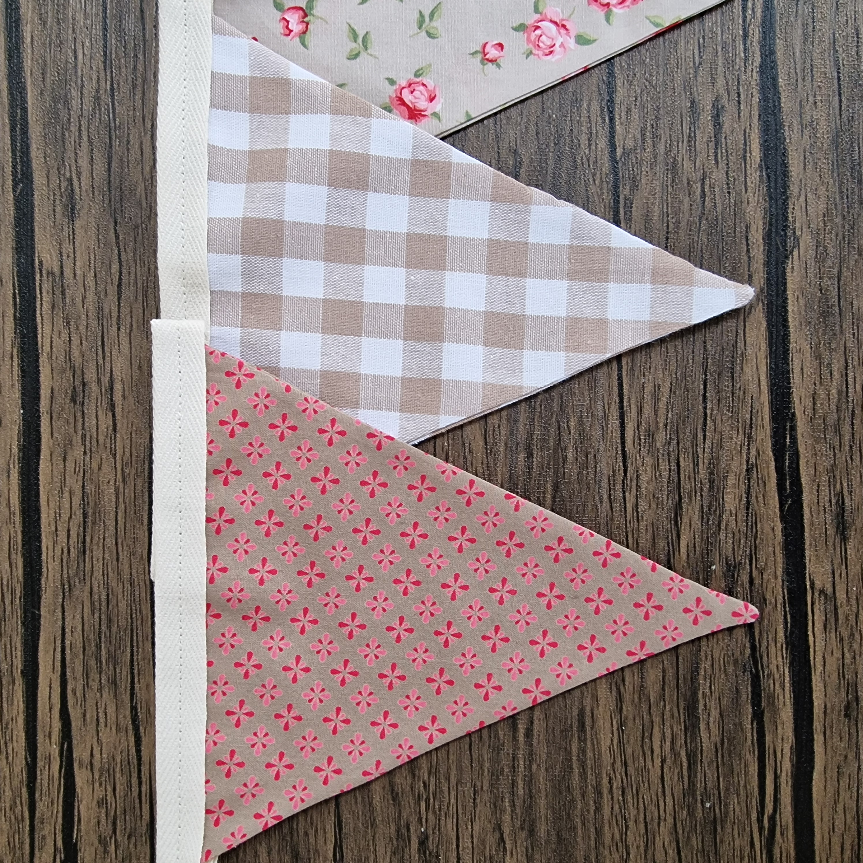 Beige Mocha & Pink Floral Shabby Chic Bunting