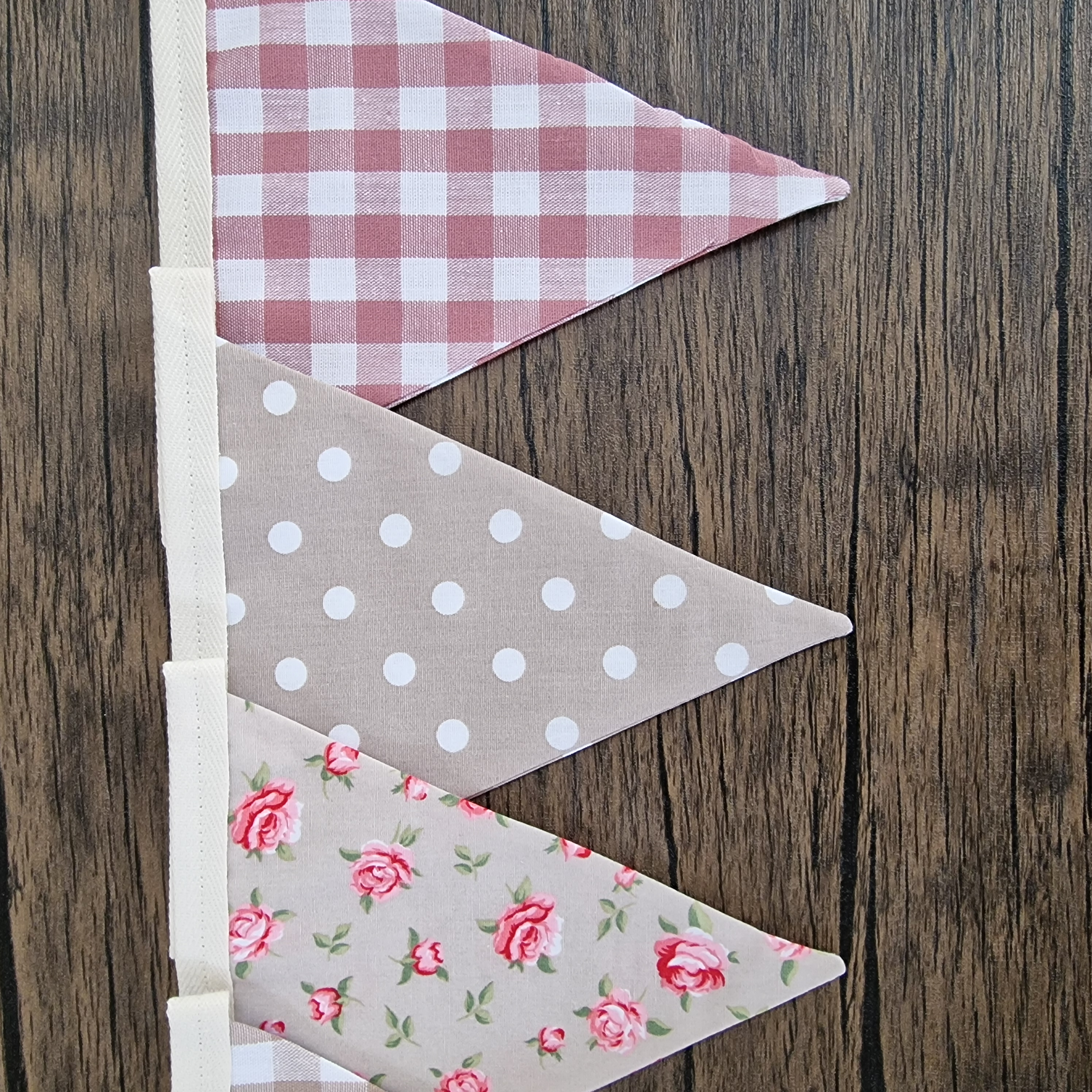 Beige Mocha & Pink Floral Shabby Chic Bunting