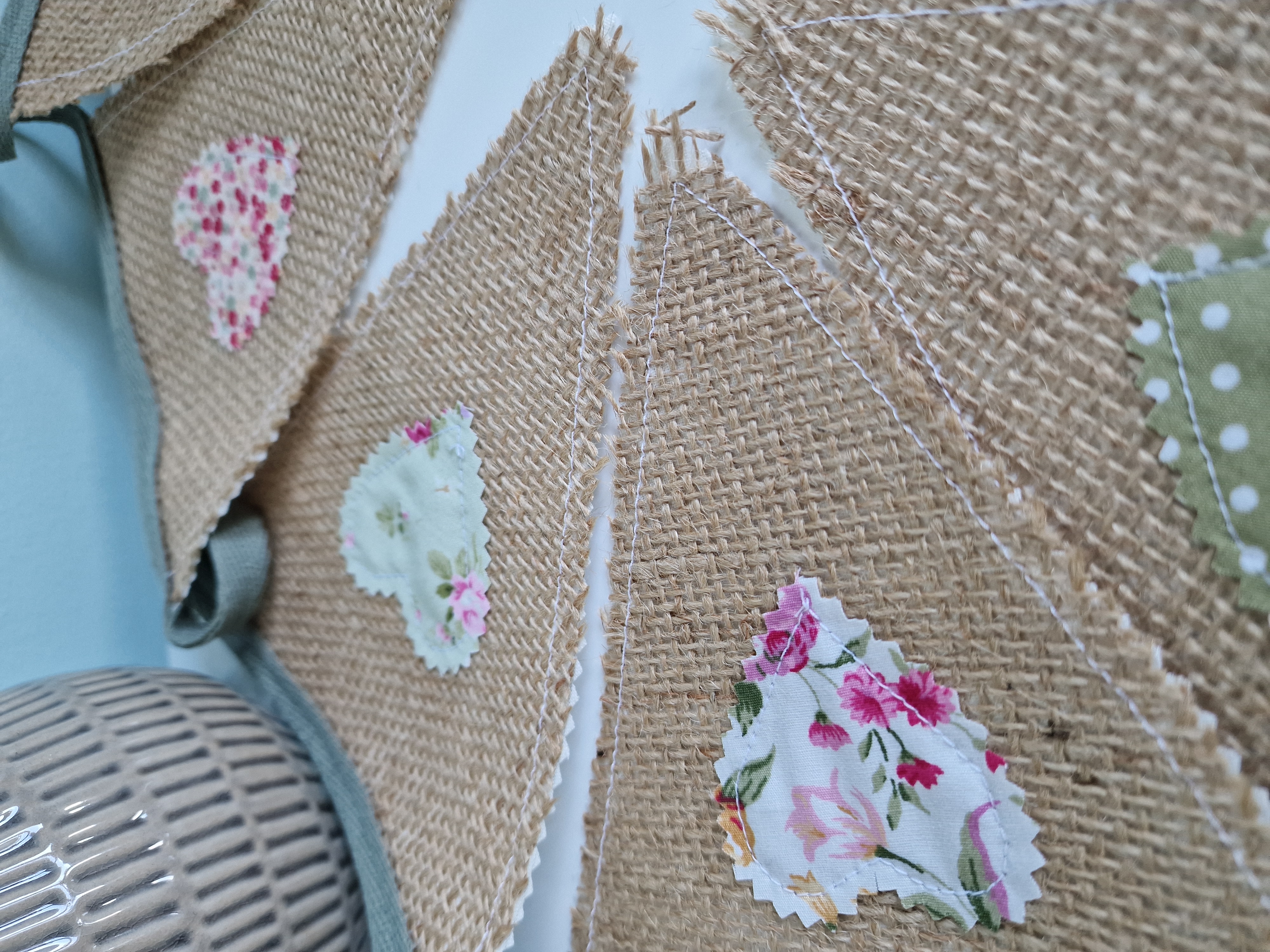 Hessian Hearts Handmade Fabric Bunting - Sage Ditsy Floral 