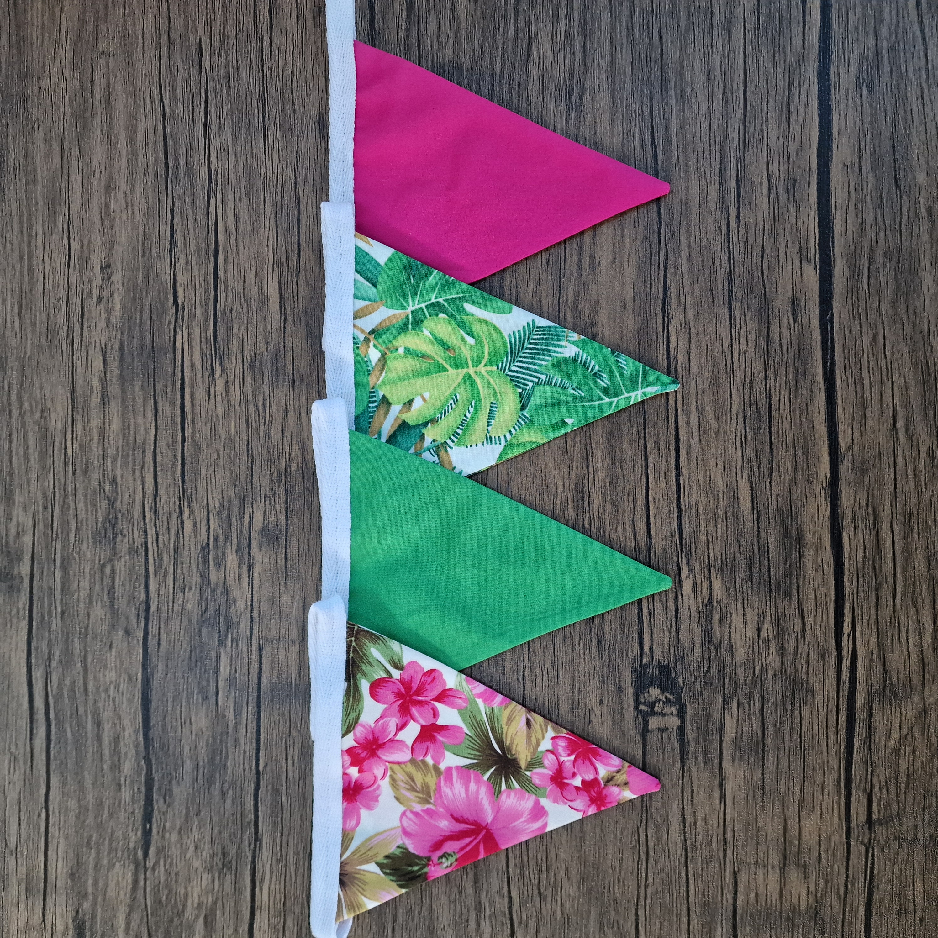 Tropical Leaf Double sided fabric bunting | Pink & Green
