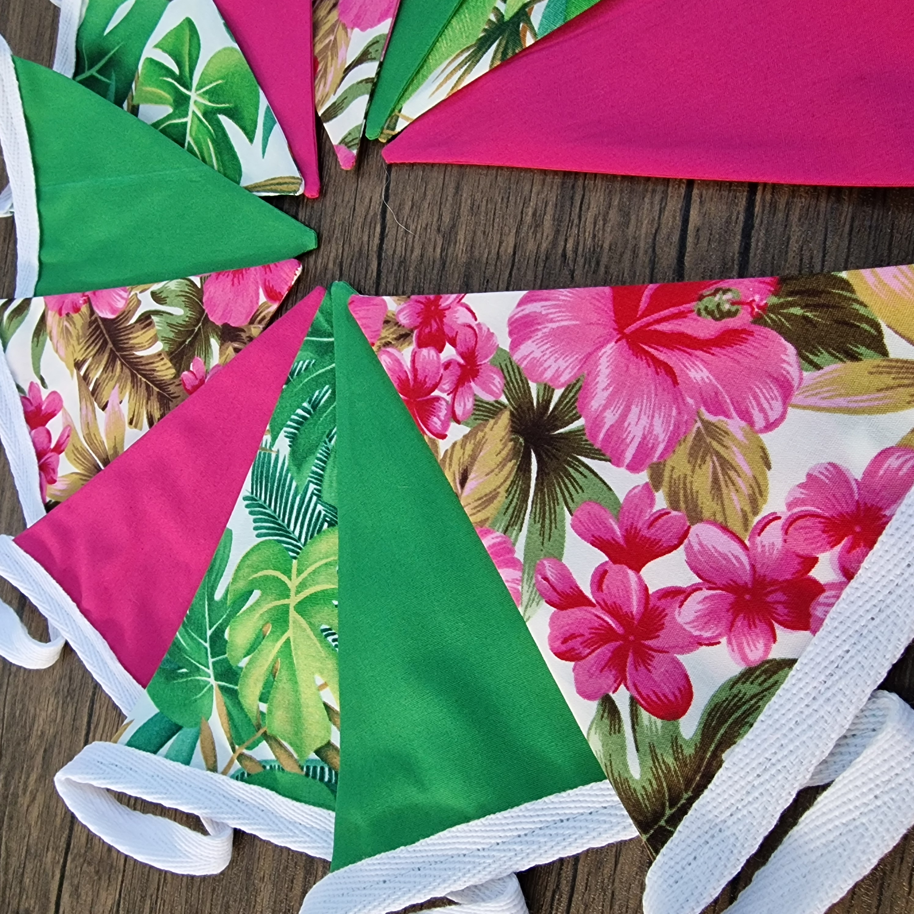 Tropical Leaf Double sided fabric bunting | Pink & Green