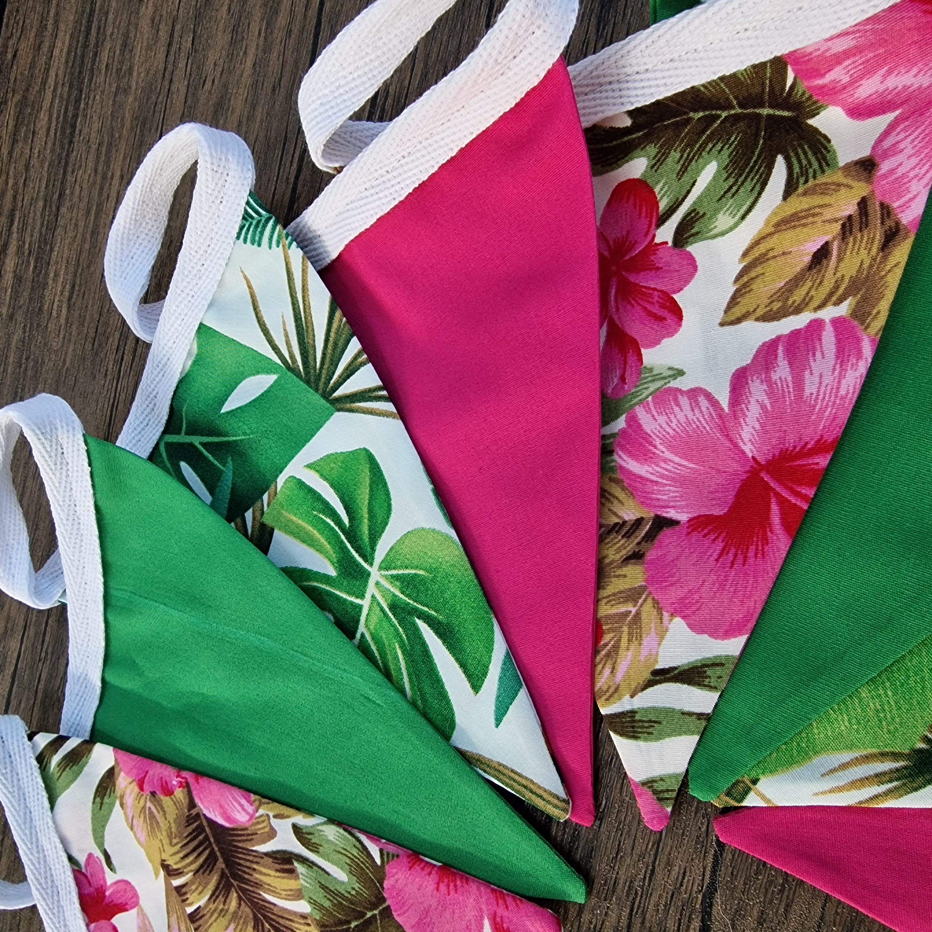 Tropical Leaf Double sided fabric bunting | Pink & Green