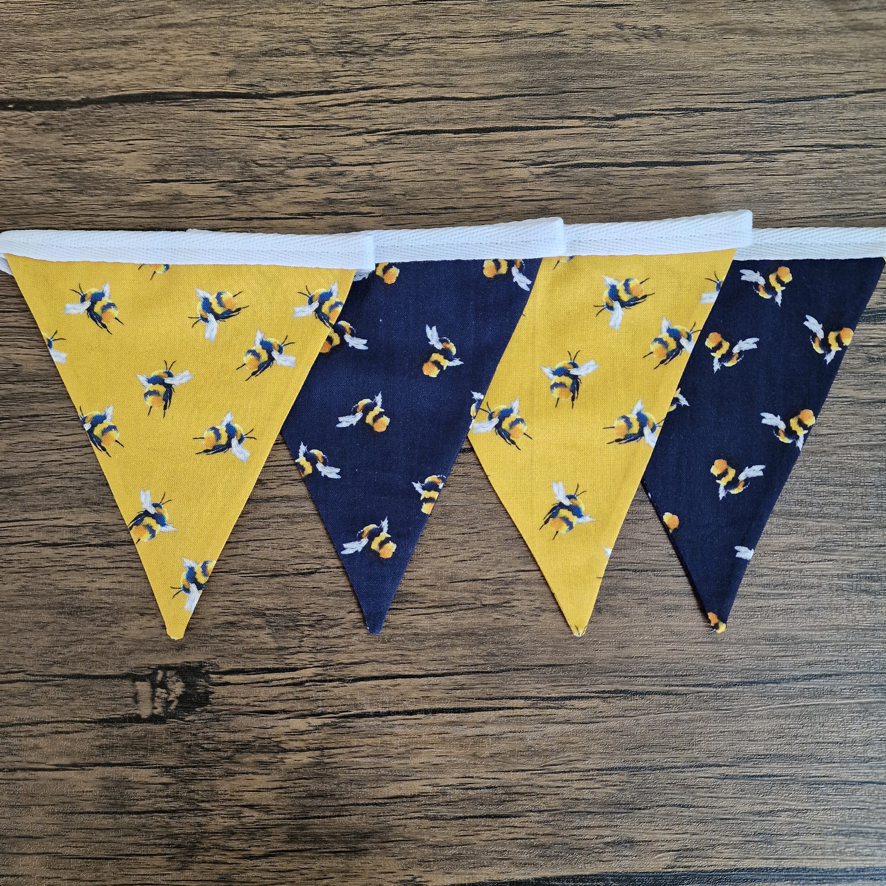 Bee Fabric Double Sided Fabric Bunting | navy blue & mustard bunting 