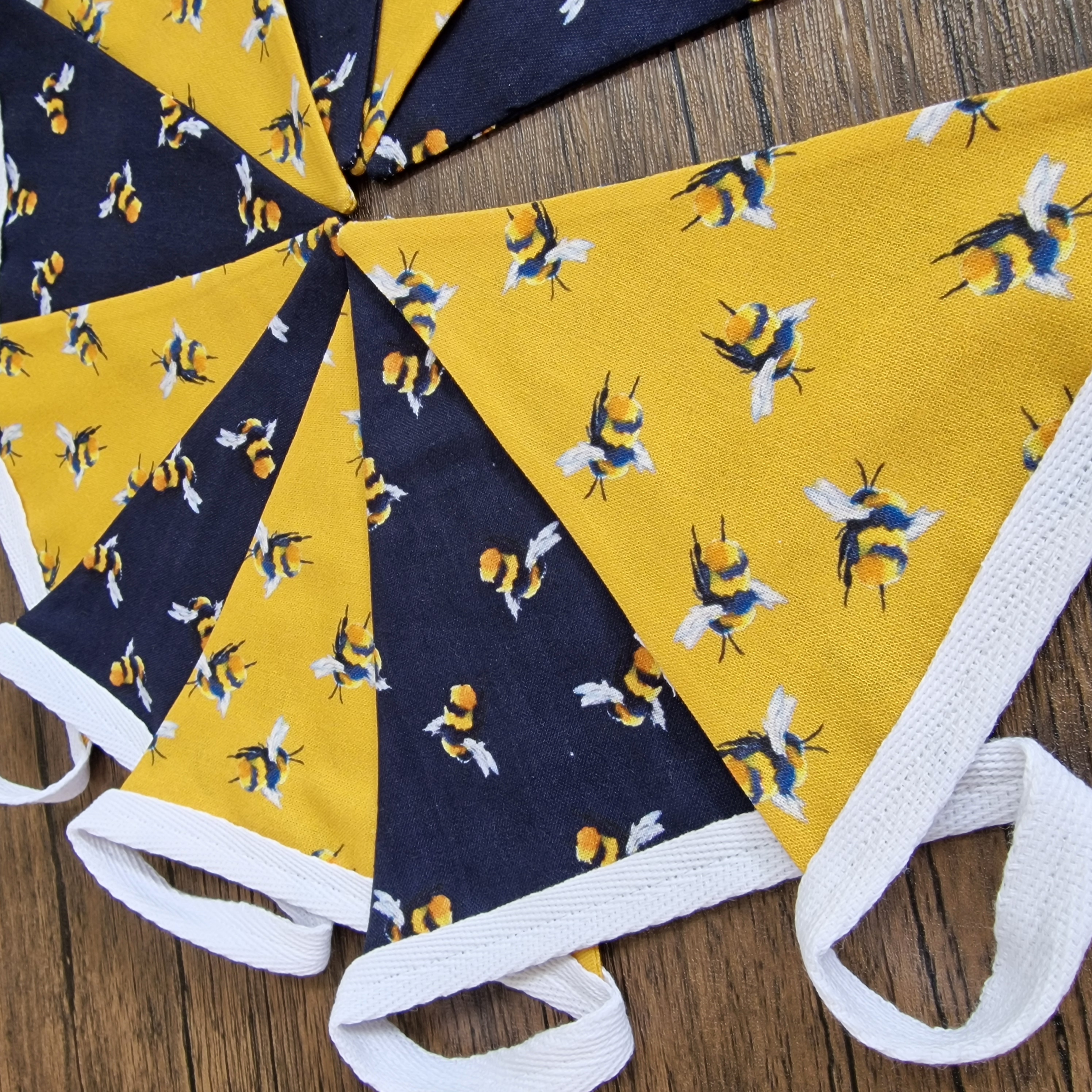 Bee Fabric Double Sided Fabric Bunting | navy blue & mustard bunting 