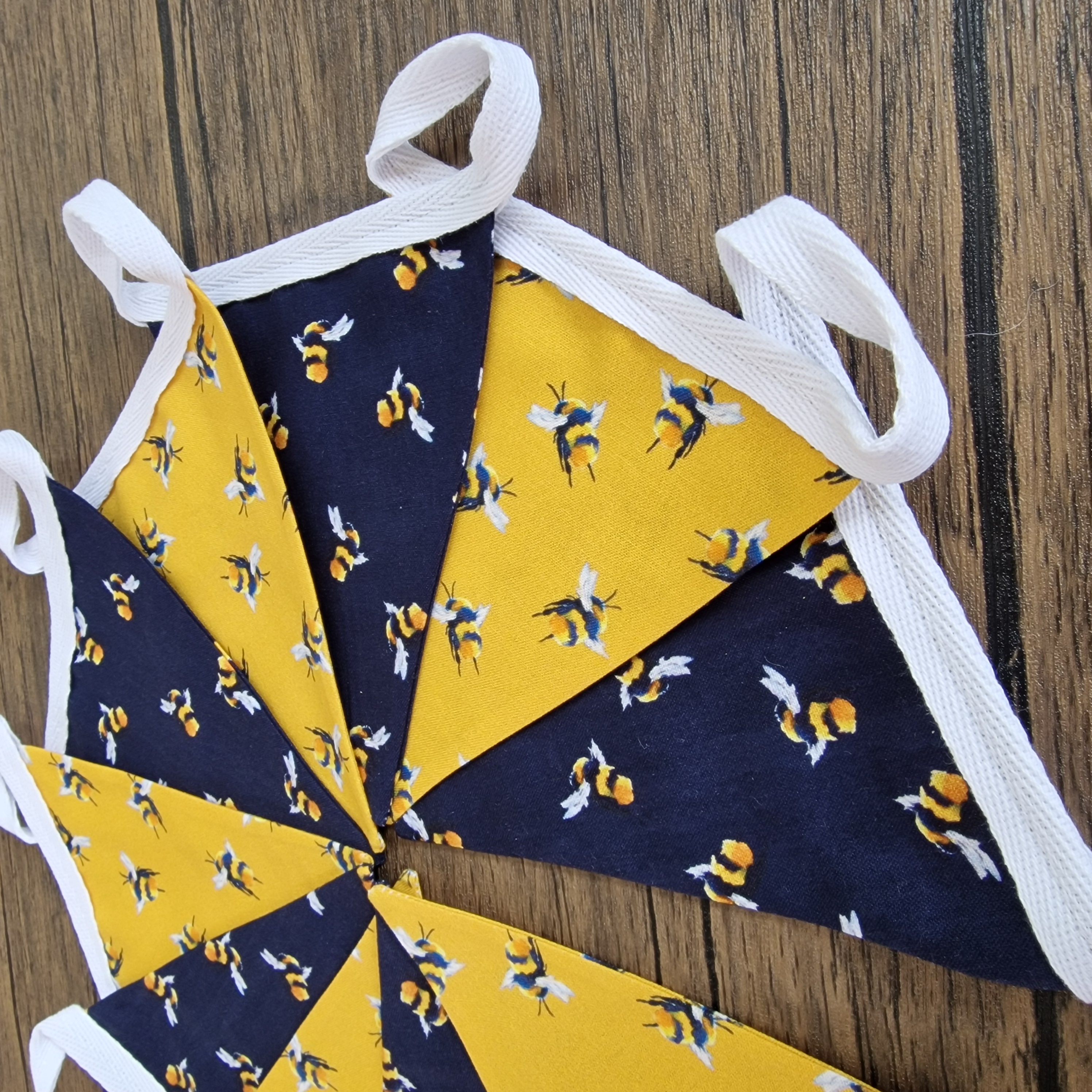 Bee Fabric Double Sided Fabric Bunting | navy blue & mustard bunting 