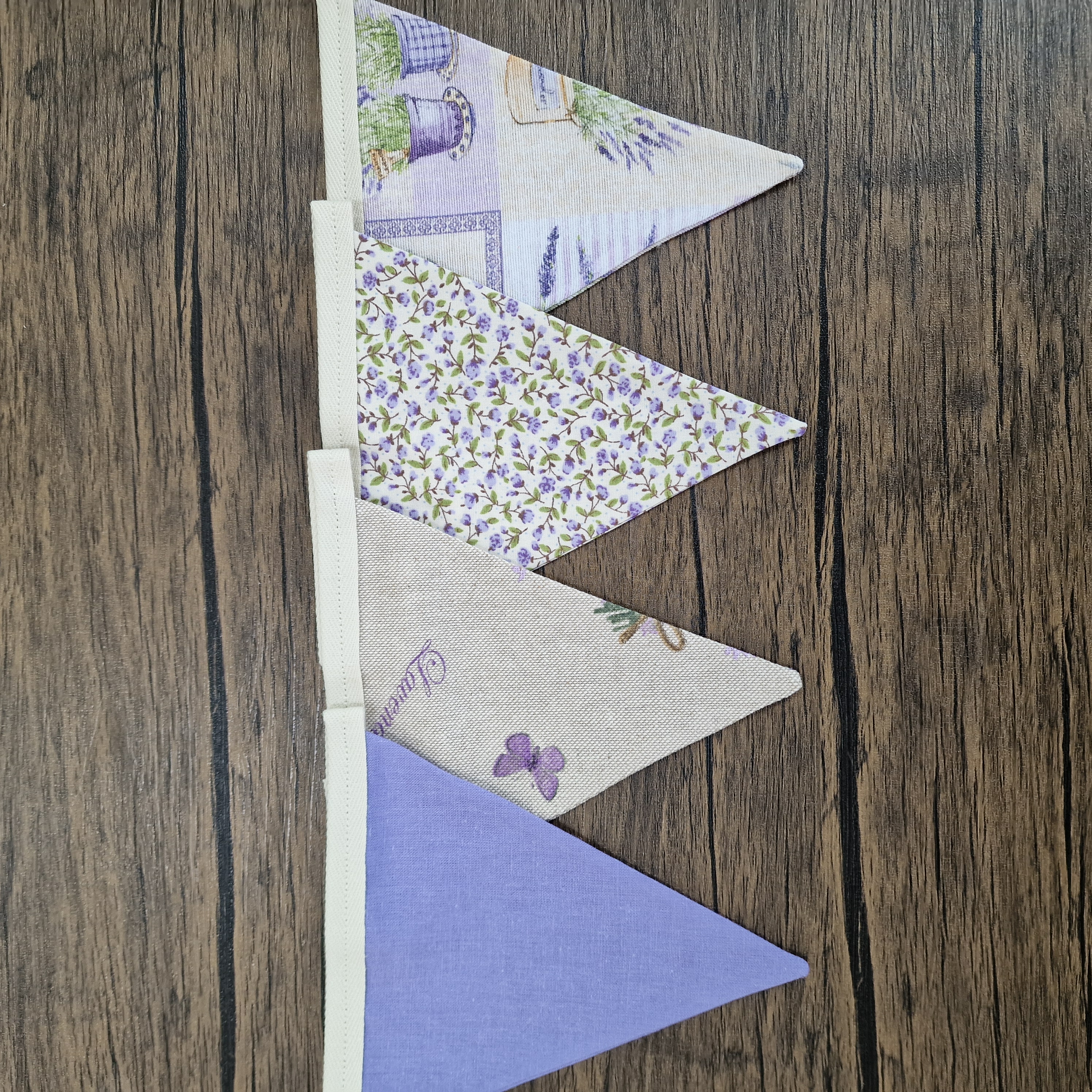 Vintage Style Lavender & Taupe Fabric Bunting 