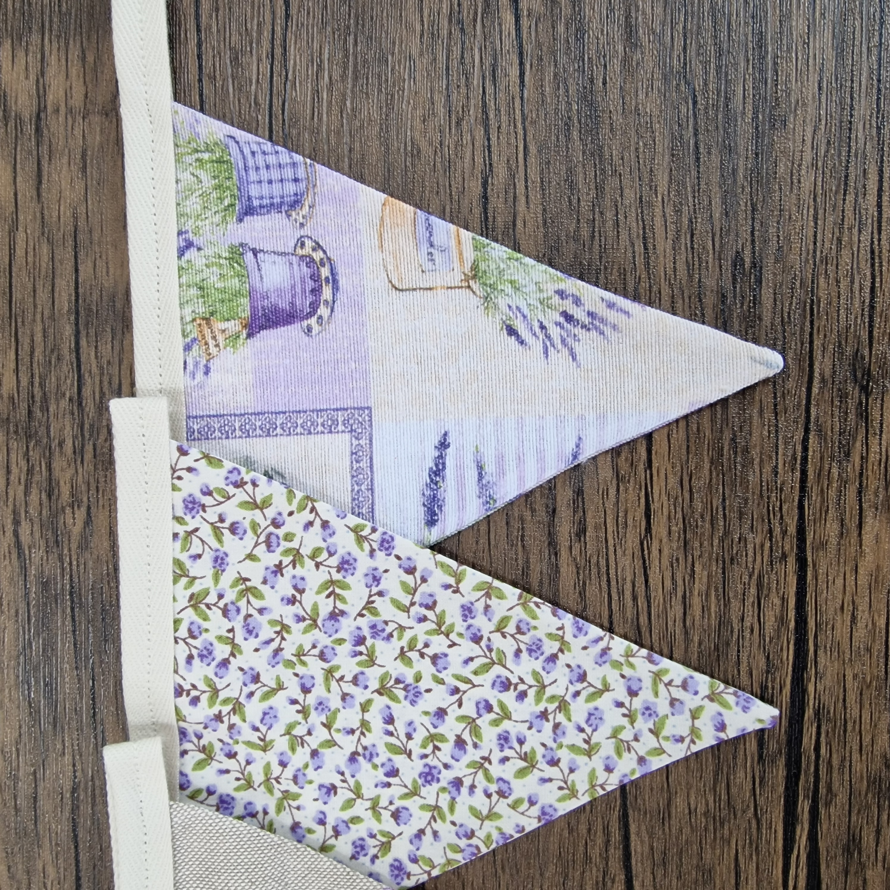 Vintage Style Lavender & Taupe Fabric Bunting 