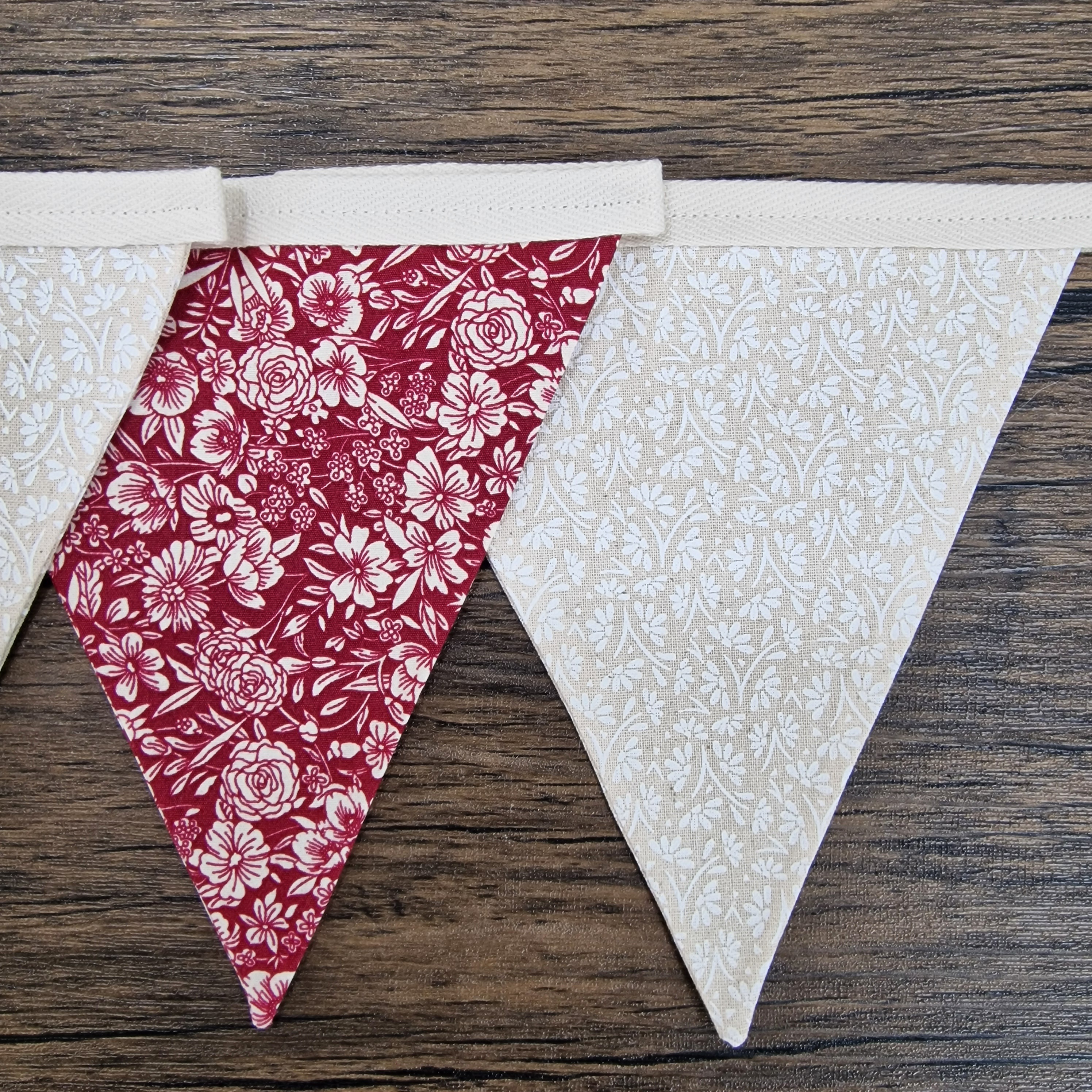 Burgundy & Cream Floral Fabric Bunting 