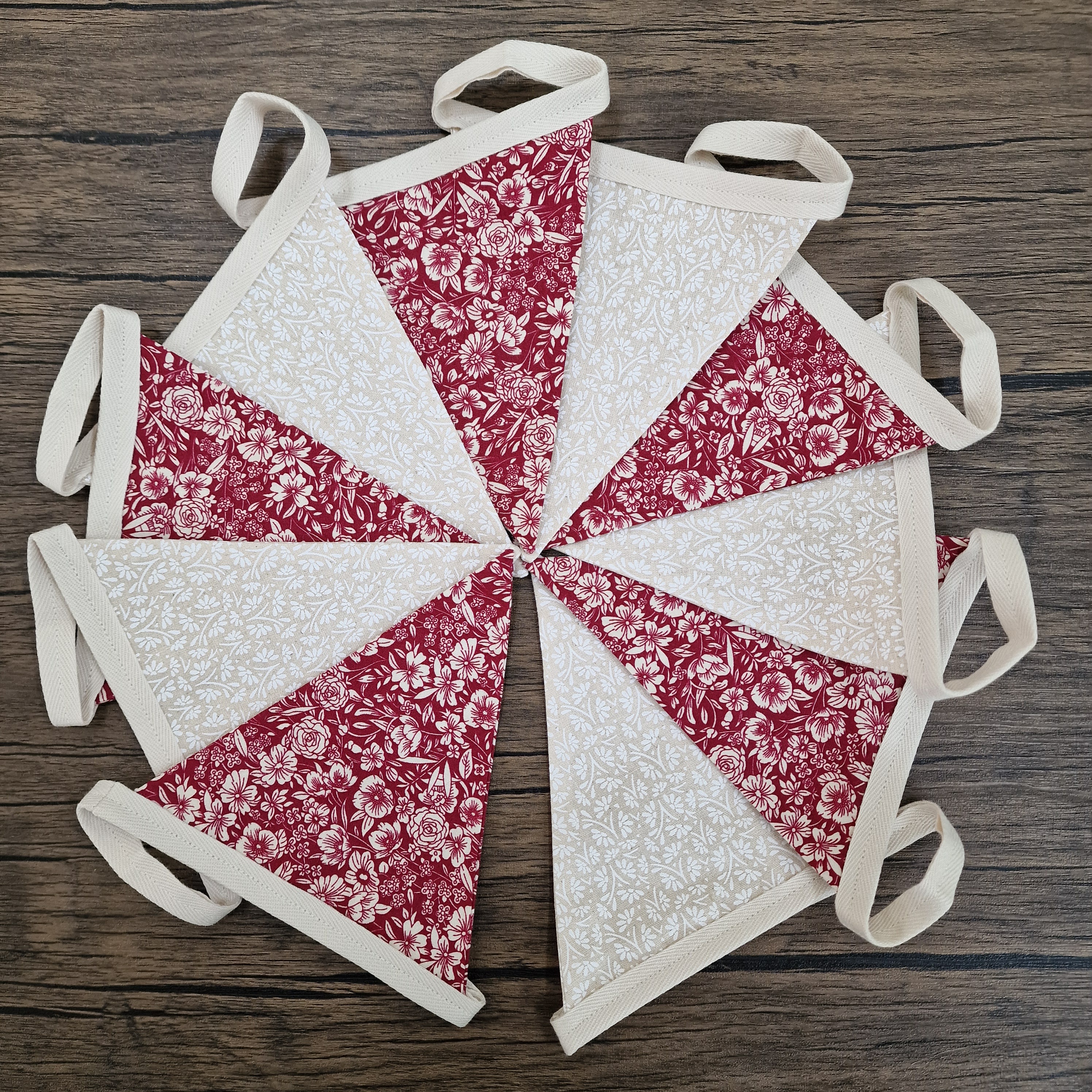 Burgundy & Cream Floral Fabric Bunting 