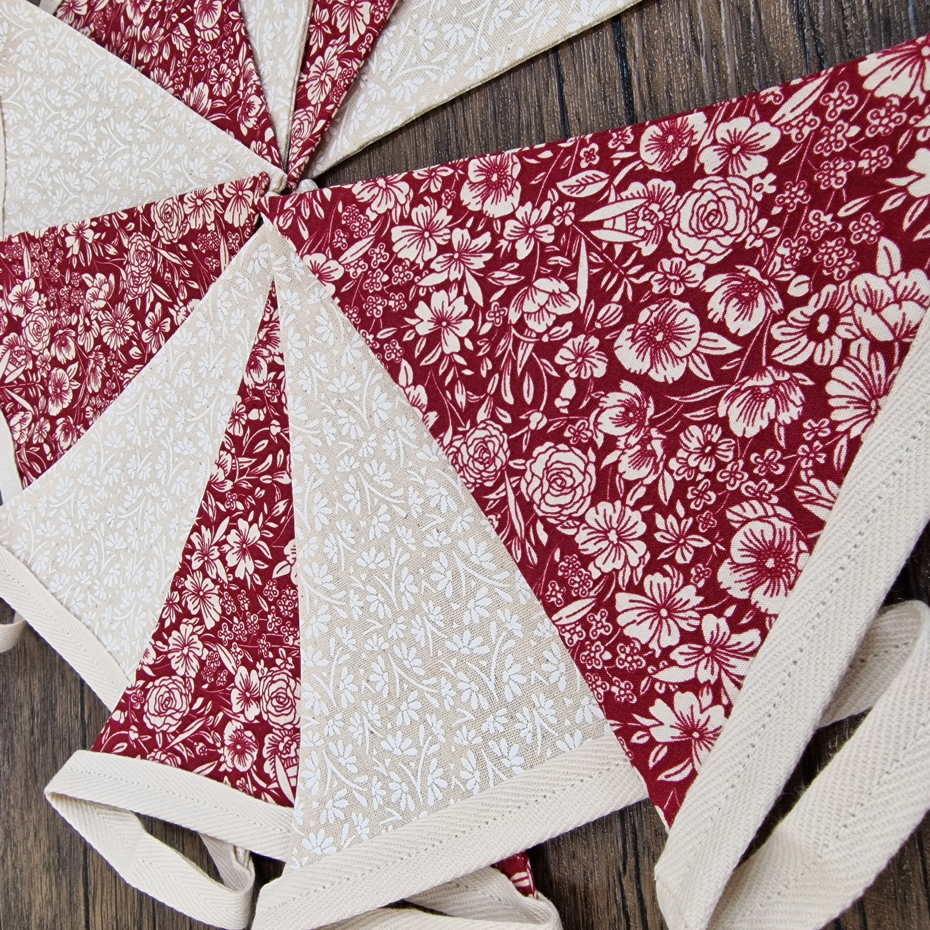 Burgundy & Cream Floral Fabric Bunting 