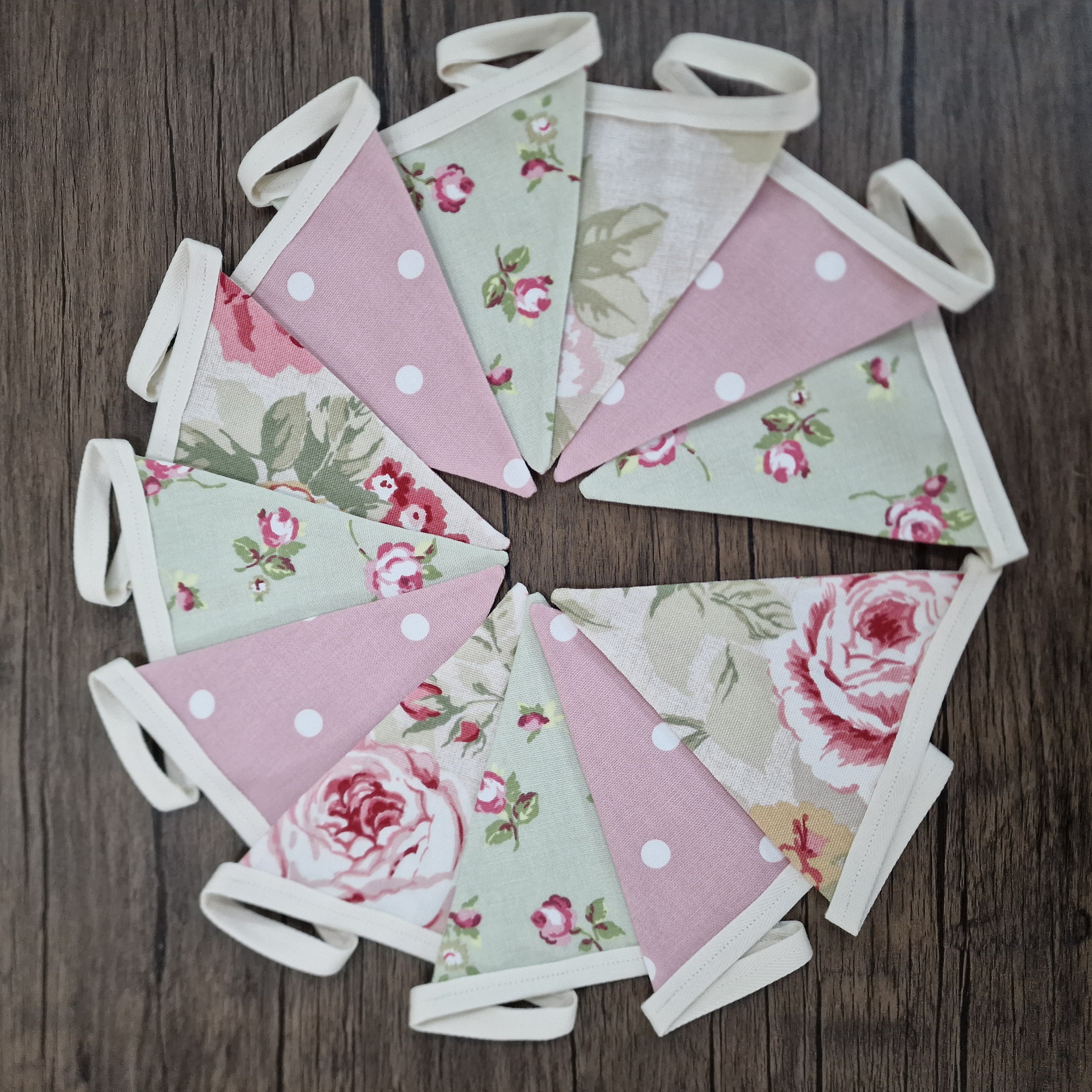 Pink & Sage Green Shabby Chic Floral Bunting 