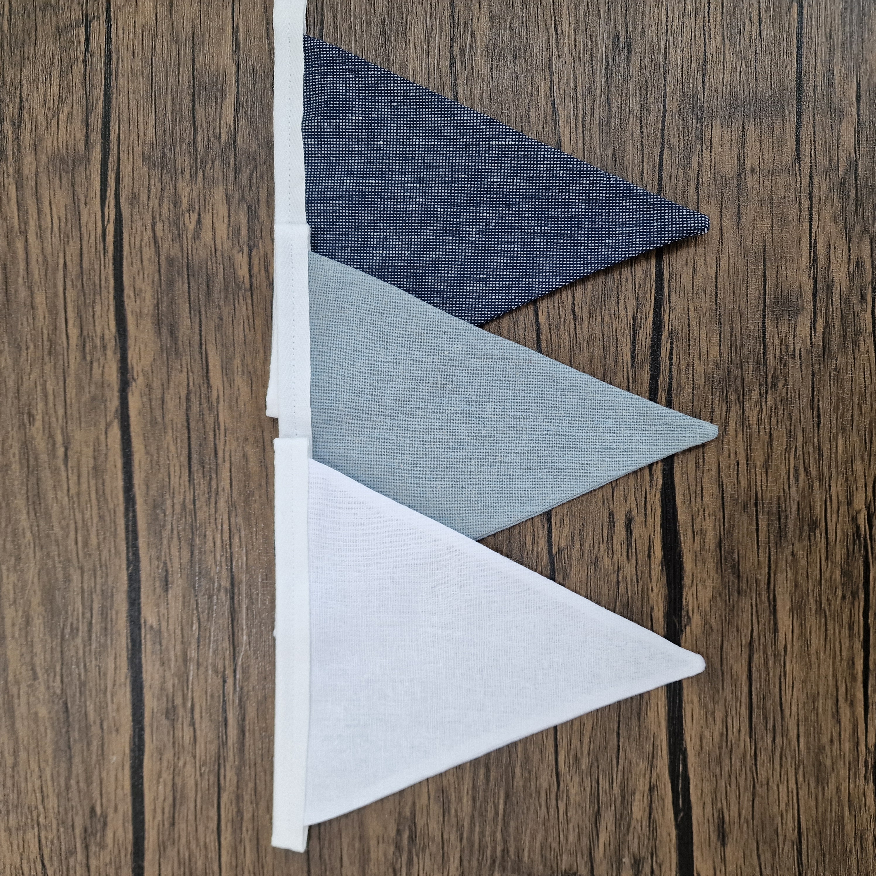 Linen Nursery Bunting - Blue & White 