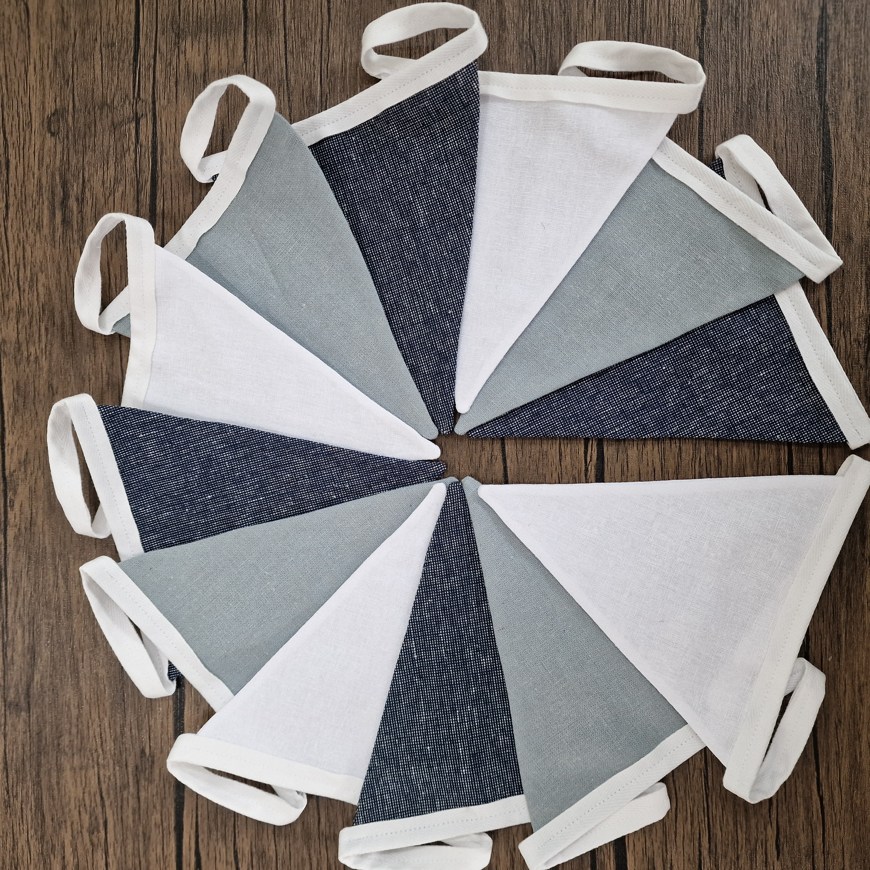 Linen Nursery Bunting - Blue & White 