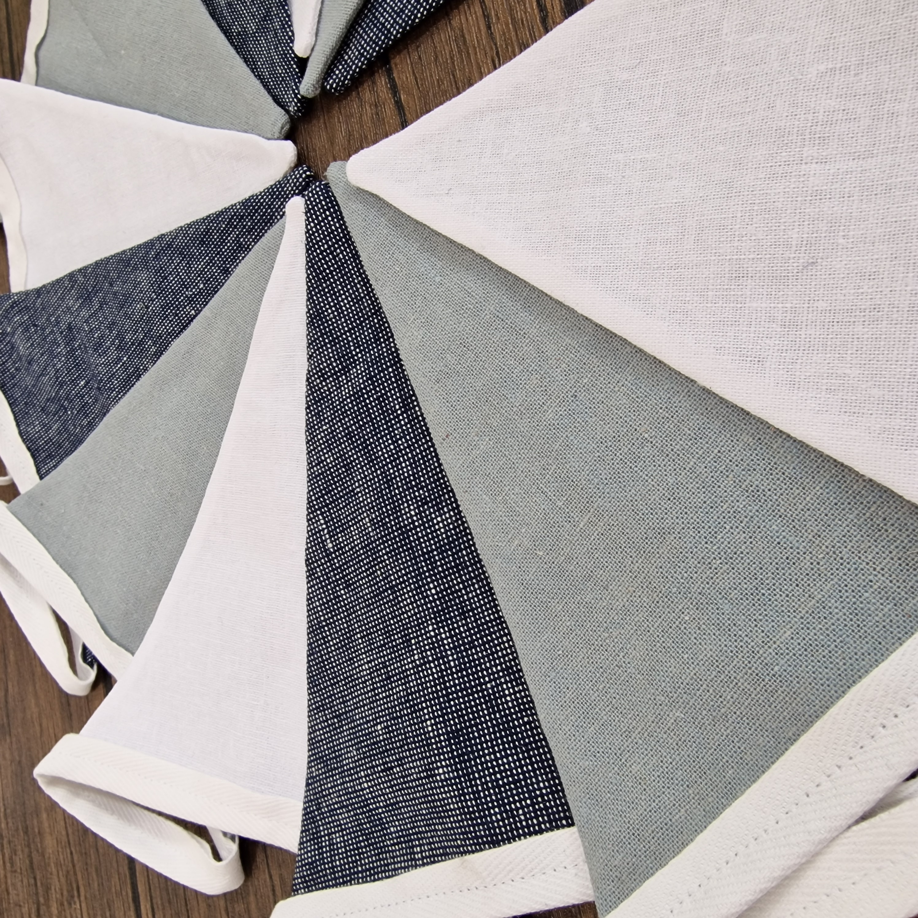 Linen Nursery Bunting - Blue & White 
