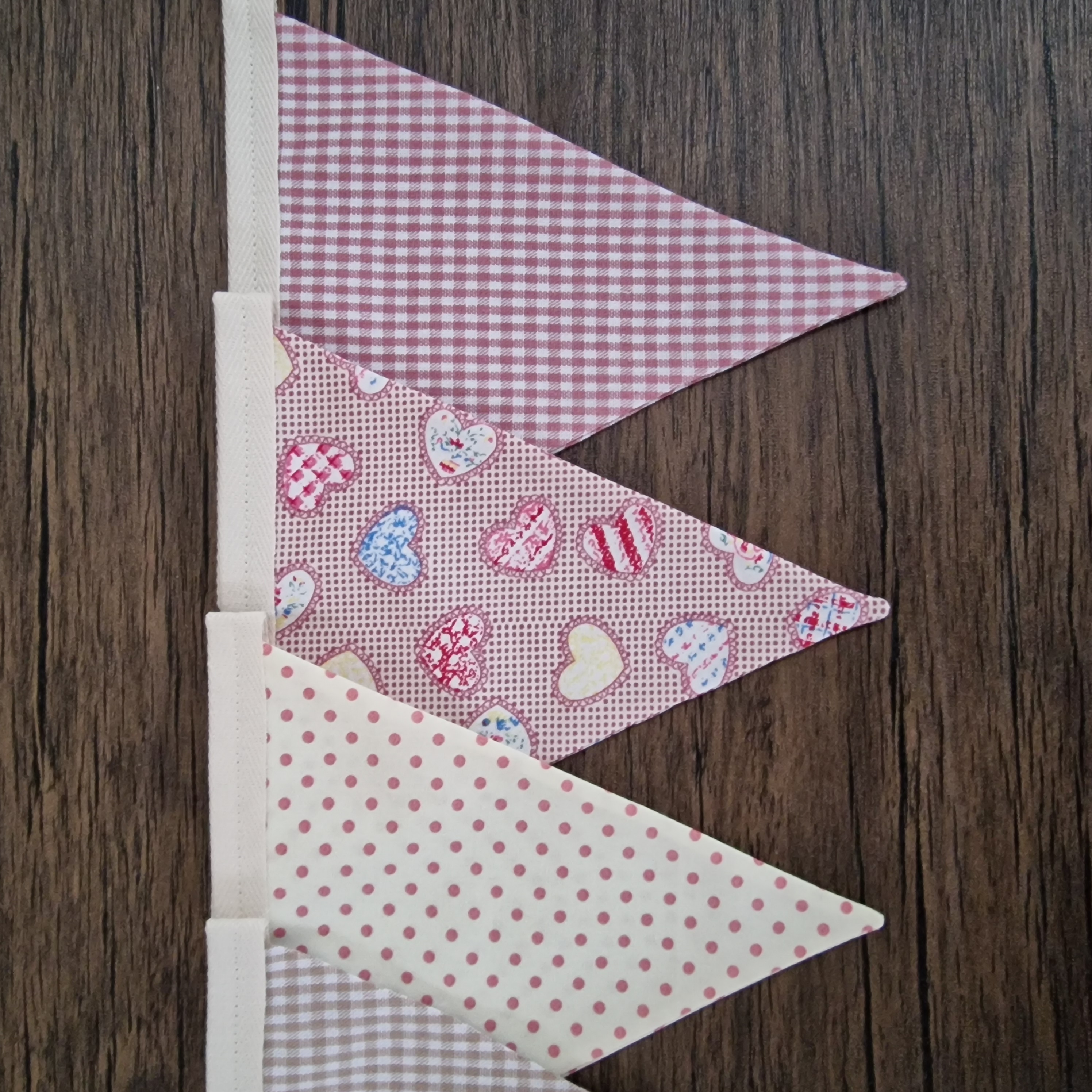 Beige & Pink Floral Gingham Hearts Shabby Chic Bunting 
