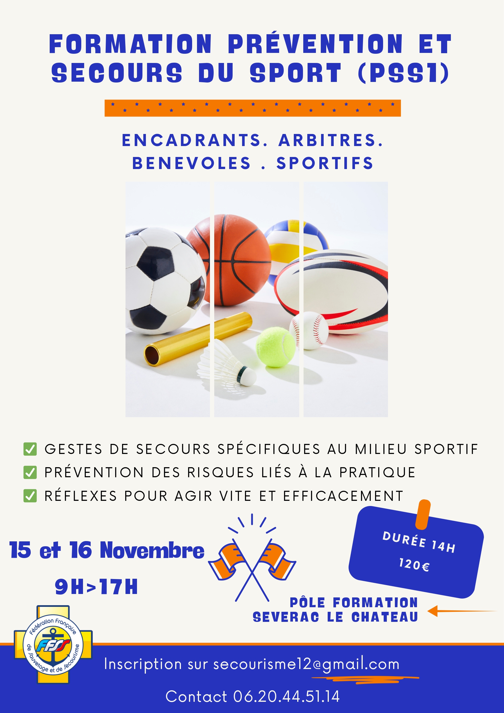 Formation Prévention et Secours du sport (PSS1) - Séverac d'Aveyron 15 et 16 novembre 2025