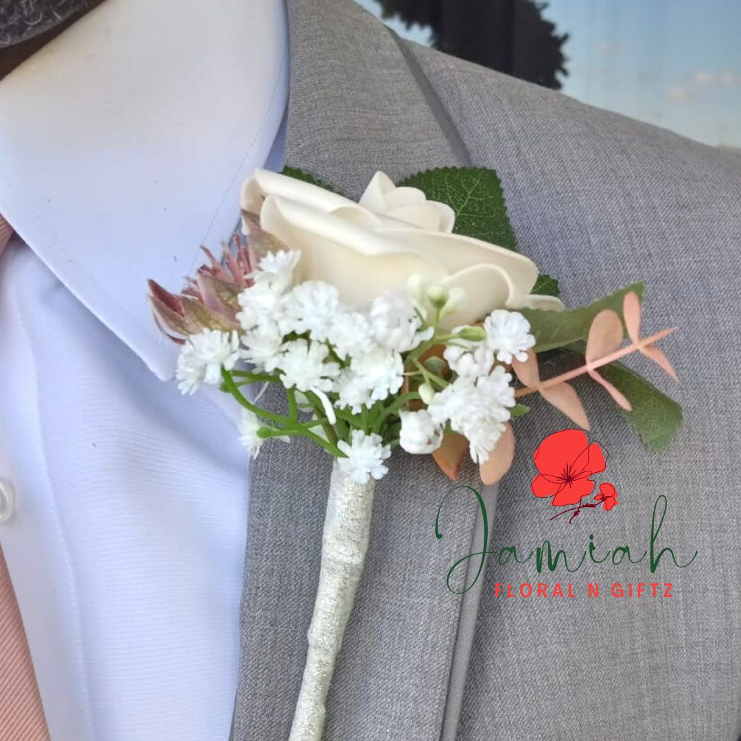 Elegant White Groom's Boutonniere