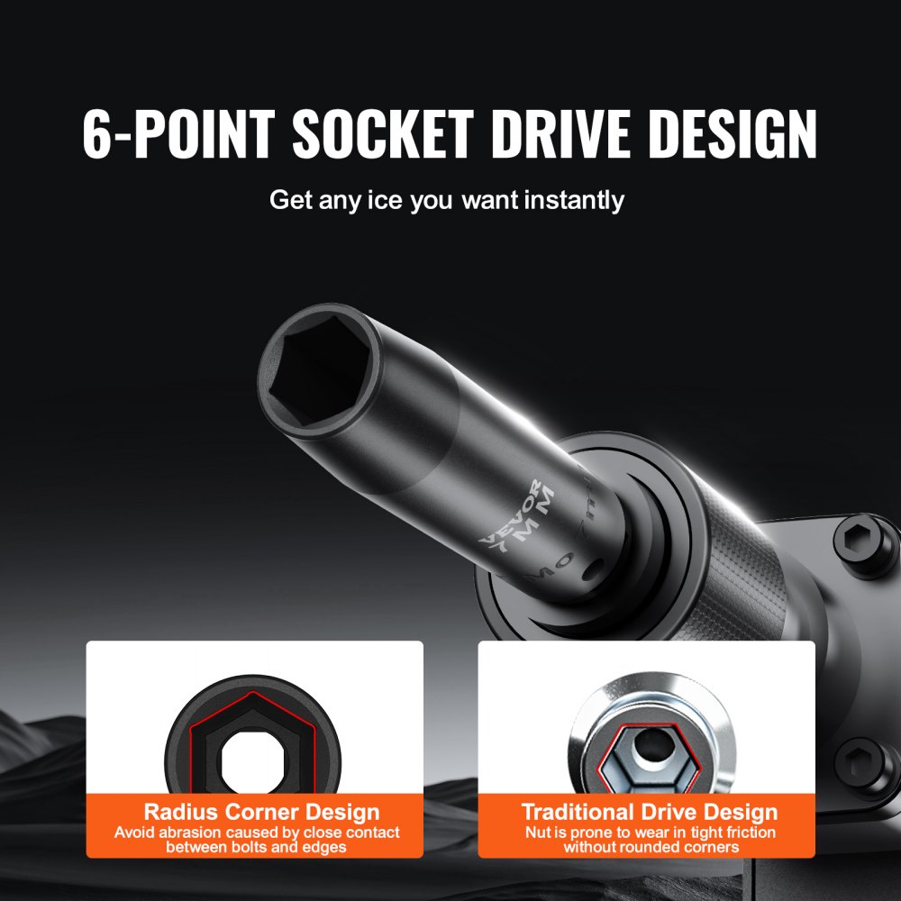 VEVOR 3/8" Drive Impact Socket Set, SAE 1/4"-3/4" and Metric 6-19mm 90 Pieces