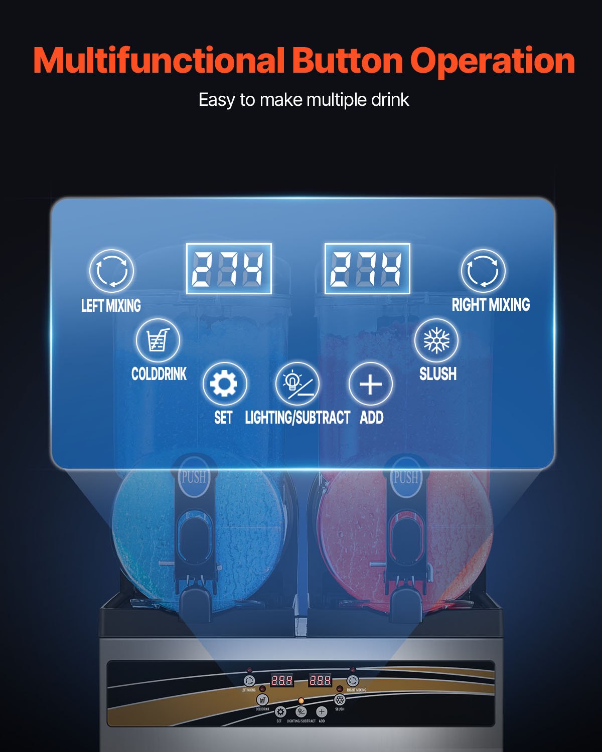 VEVOR Margarita Machine, 15Lx2 Tank Commercial Slushy Machine, Smoothie Frozen Drink Maker for Supermarkets Cafes Restaurants Bars Home Use