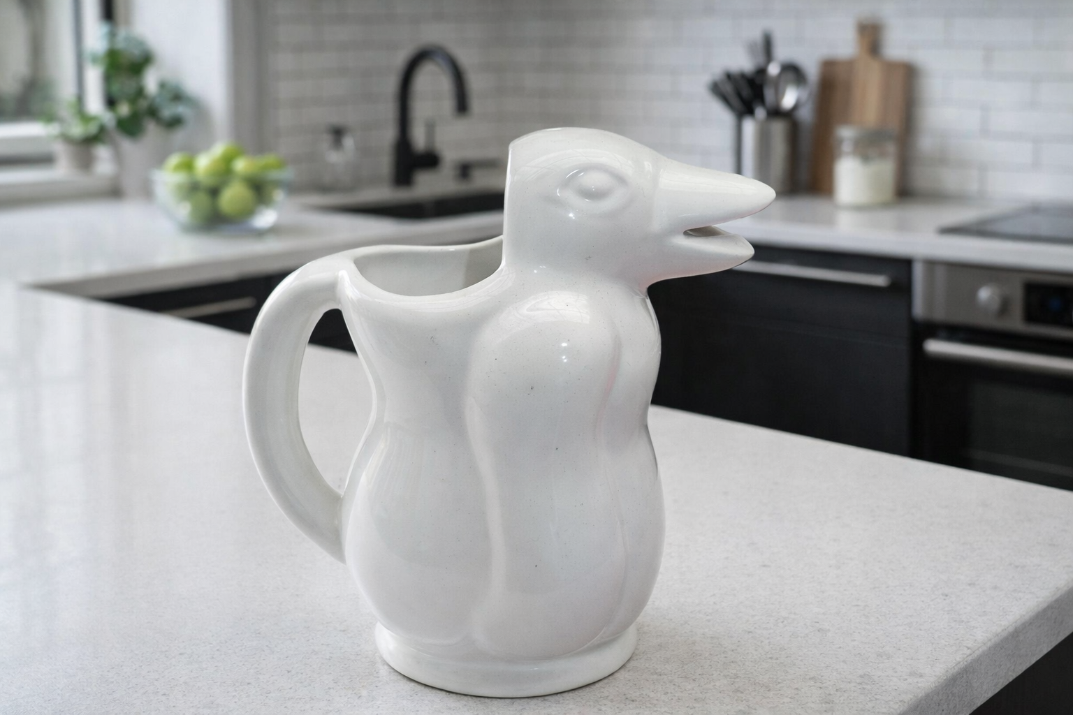 Jarra de cerámica en forma de pingüino