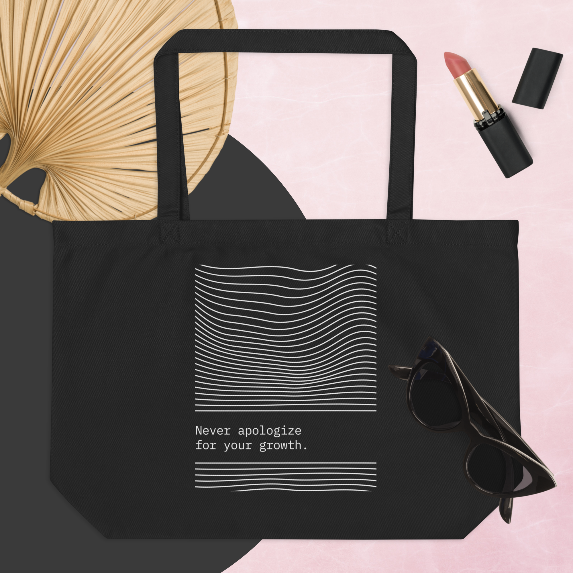 Never apologize for your growth | Large Eco Tote Bag (black)