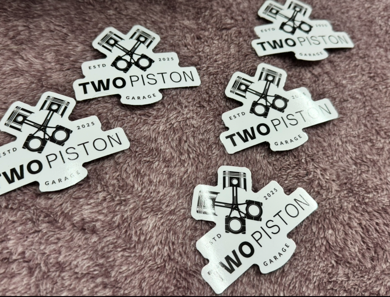 Two Piston Garage Stickers