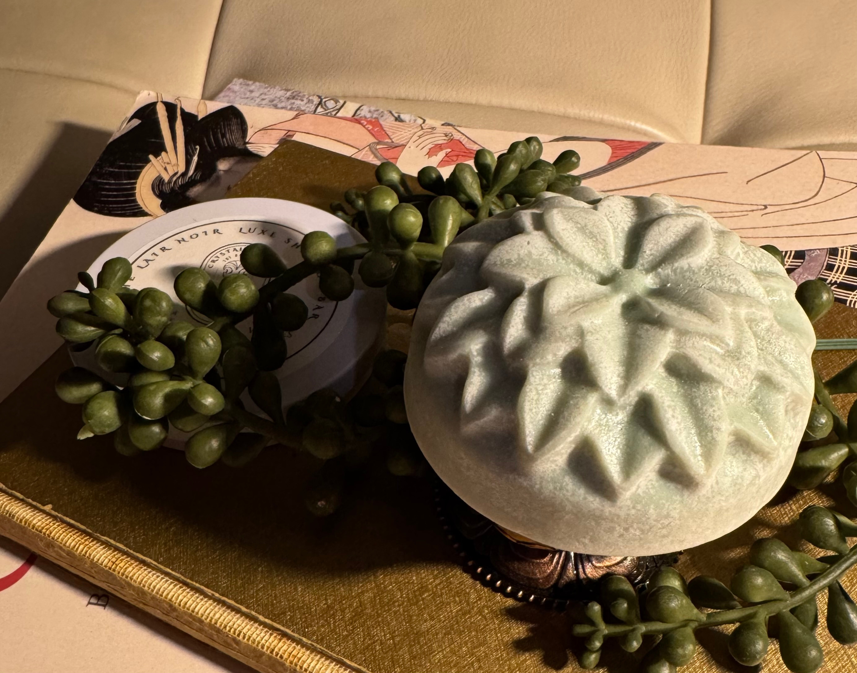 The Sage (light green) The Lair Noir Shampoo Bar created to address the appearance of thinning and overstressed tresses.