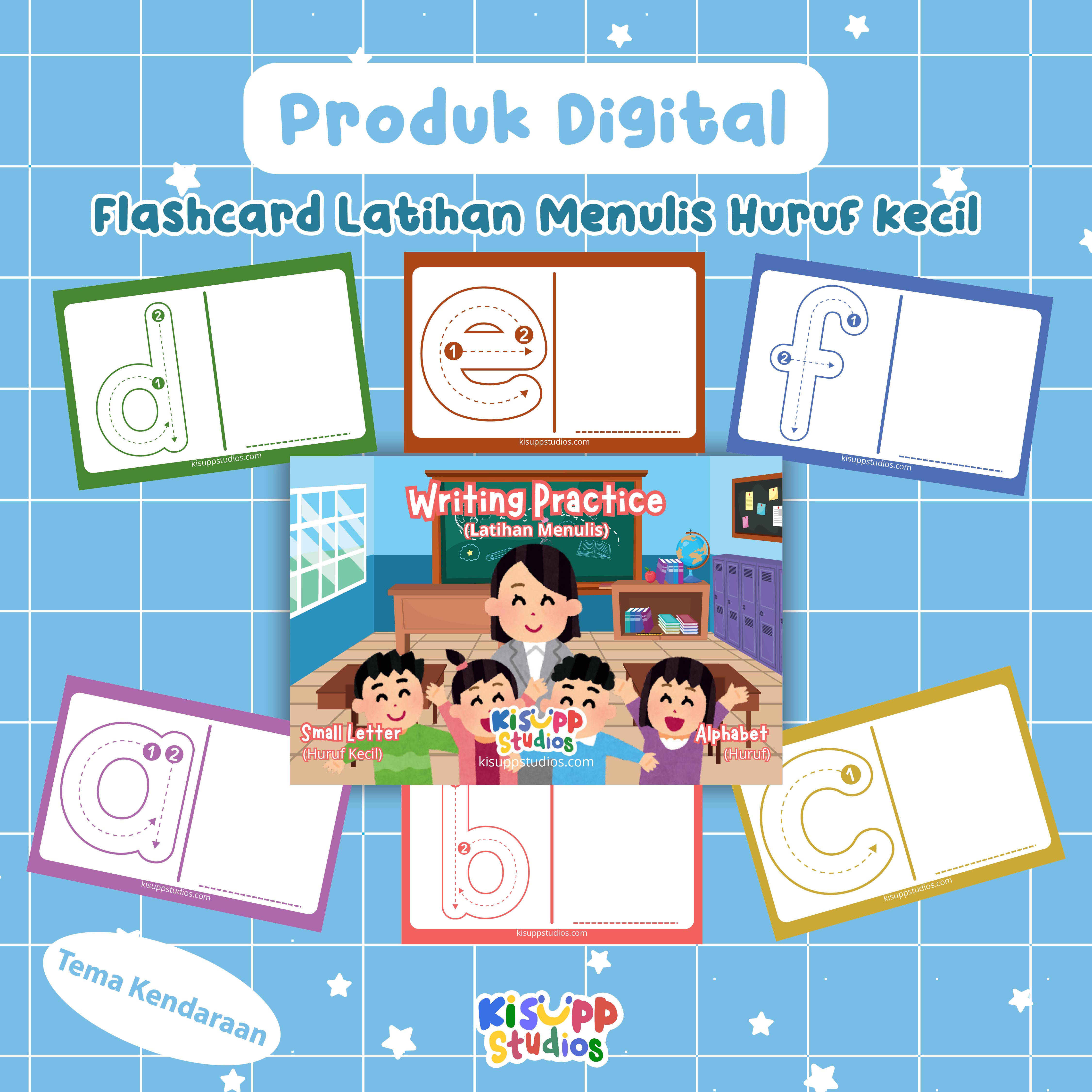 Flashcard Latihan Menulis Huruf Kecil