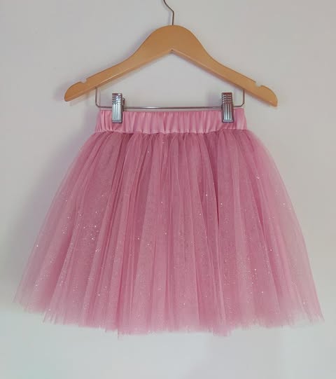 Saia de Tule Glitter Rosa Bebê
