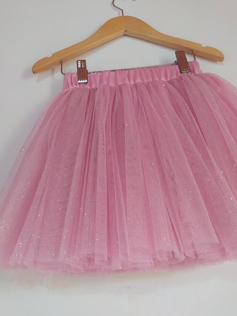 Saia de Tule Glitter Rosa Bebê