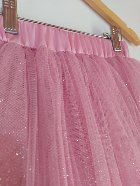 Saia de Tule Glitter Rosa Bebê