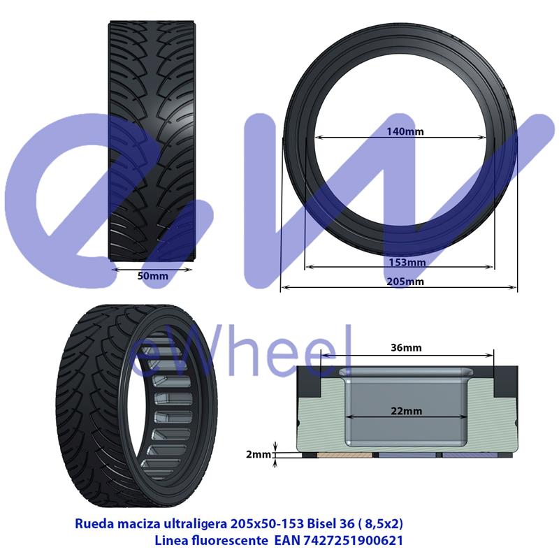 Ruota solida ultraleggera 8.5x2 - 6.1 / B34 - linea rossa [Nedong]