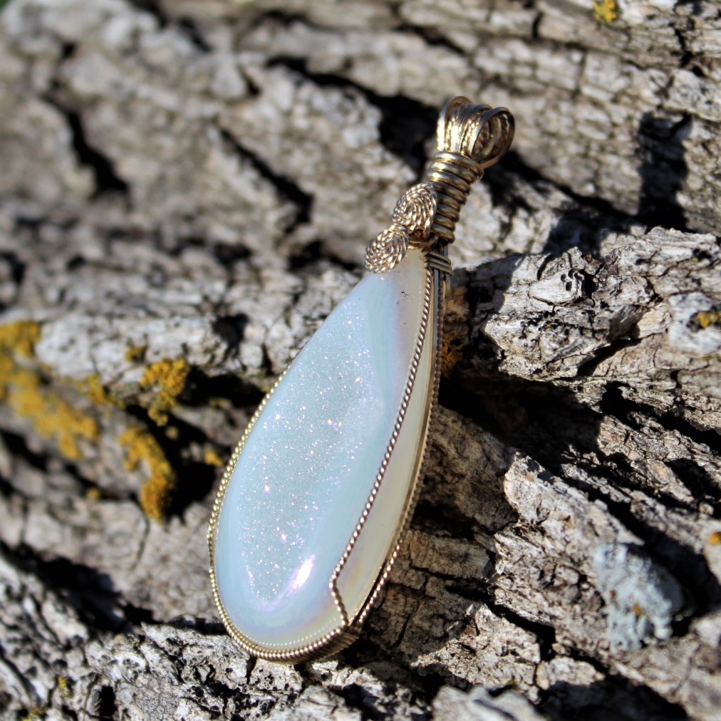 White Druzy wire wrapped 14k Gold Filled