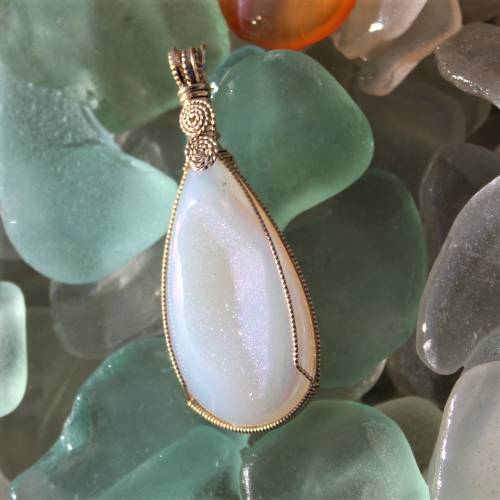 White Druzy wire wrapped 14k Gold Filled