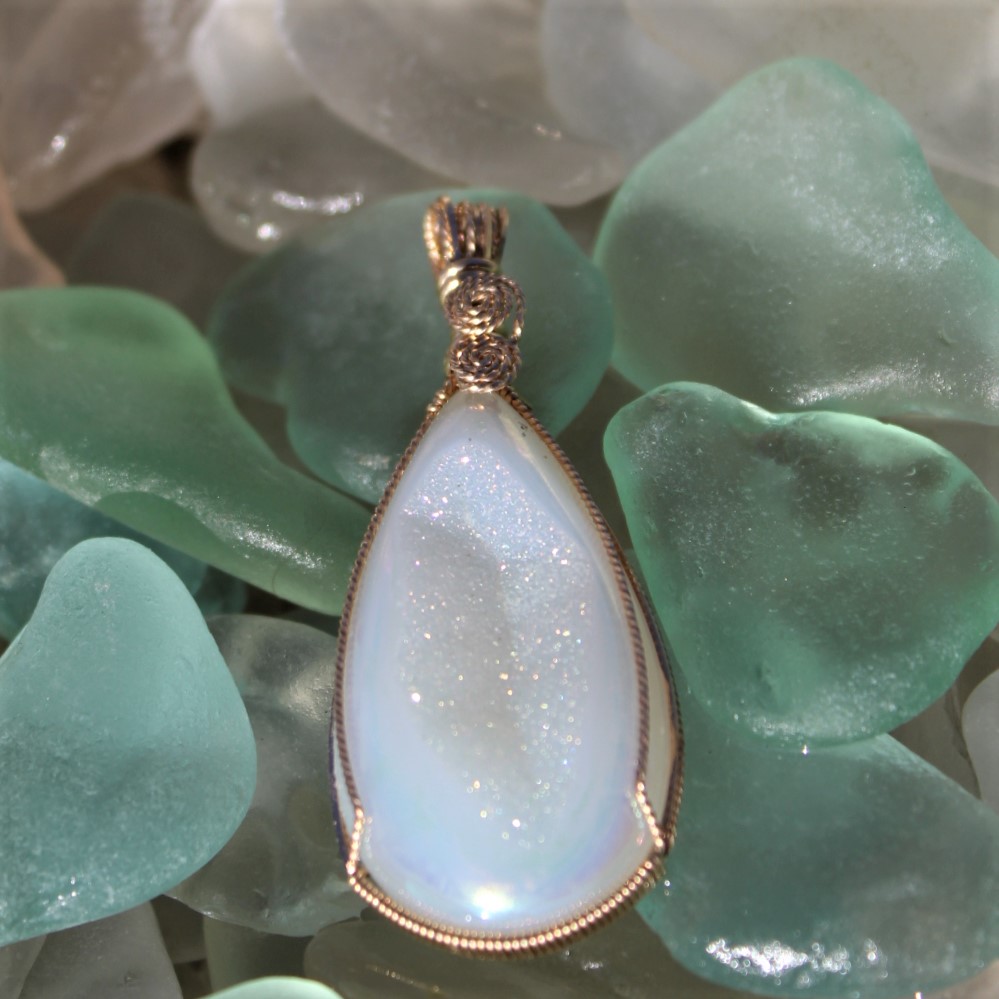 White Druzy wire wrapped 14k Gold Filled