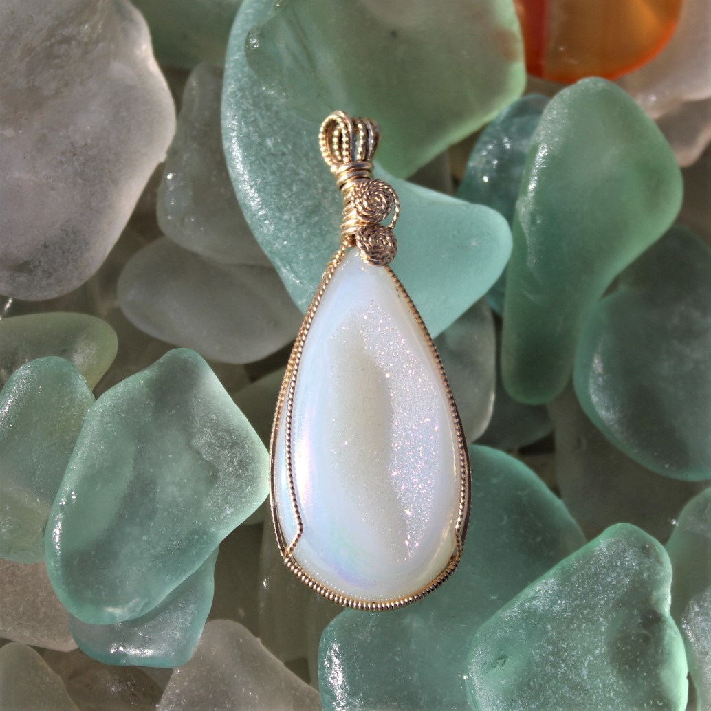 White Druzy wire wrapped 14k Gold Filled